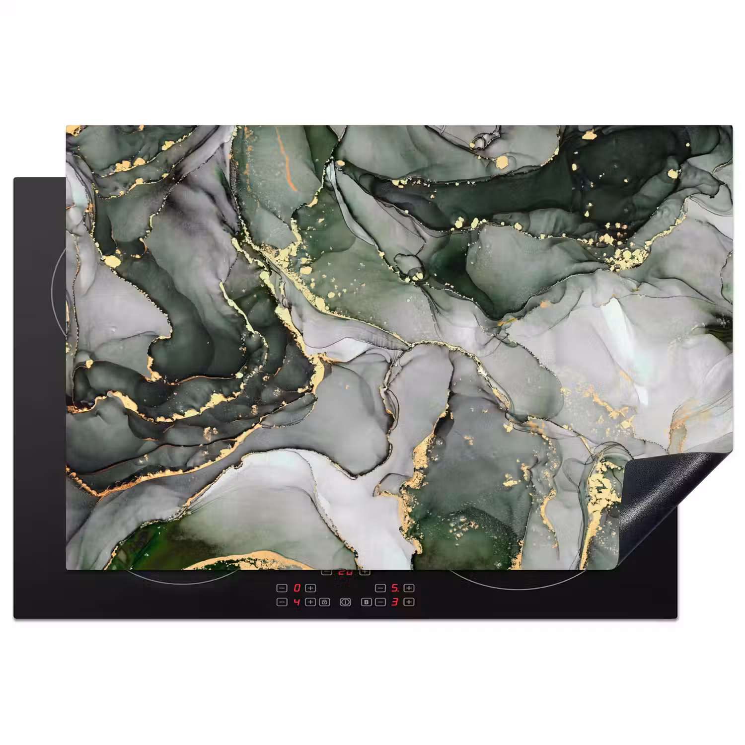Luxe - Marmer - Groen Inductie beschermer vinyl 3mm klein -3d