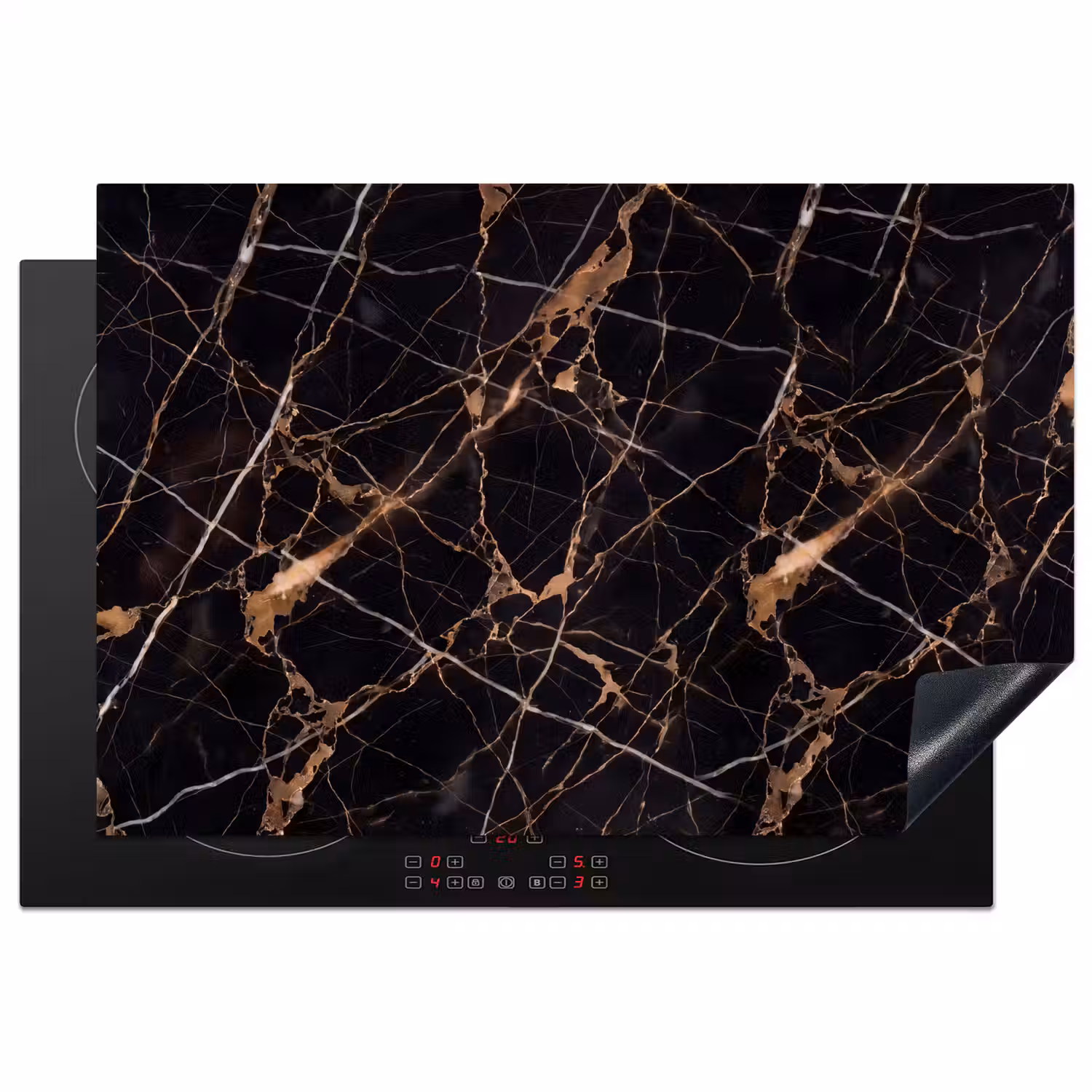Marmer - Goud - Abstract - Zwart Inductie beschermer vinyl 3mm klein -3d