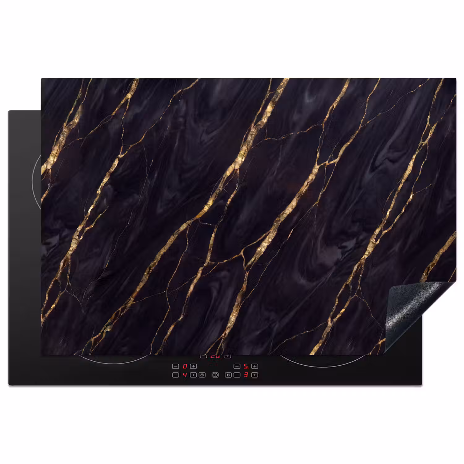 Marmer - Gouden aders - Abstract - Zwart Inductie beschermer vinyl 3mm klein -3d