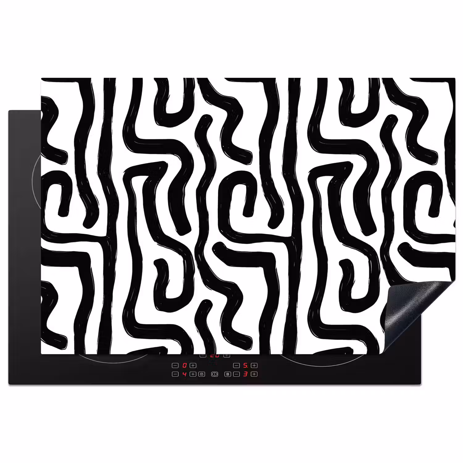 Modern - Lijnen - Zwart Inductie beschermer vinyl 3mm klein 276 -3d