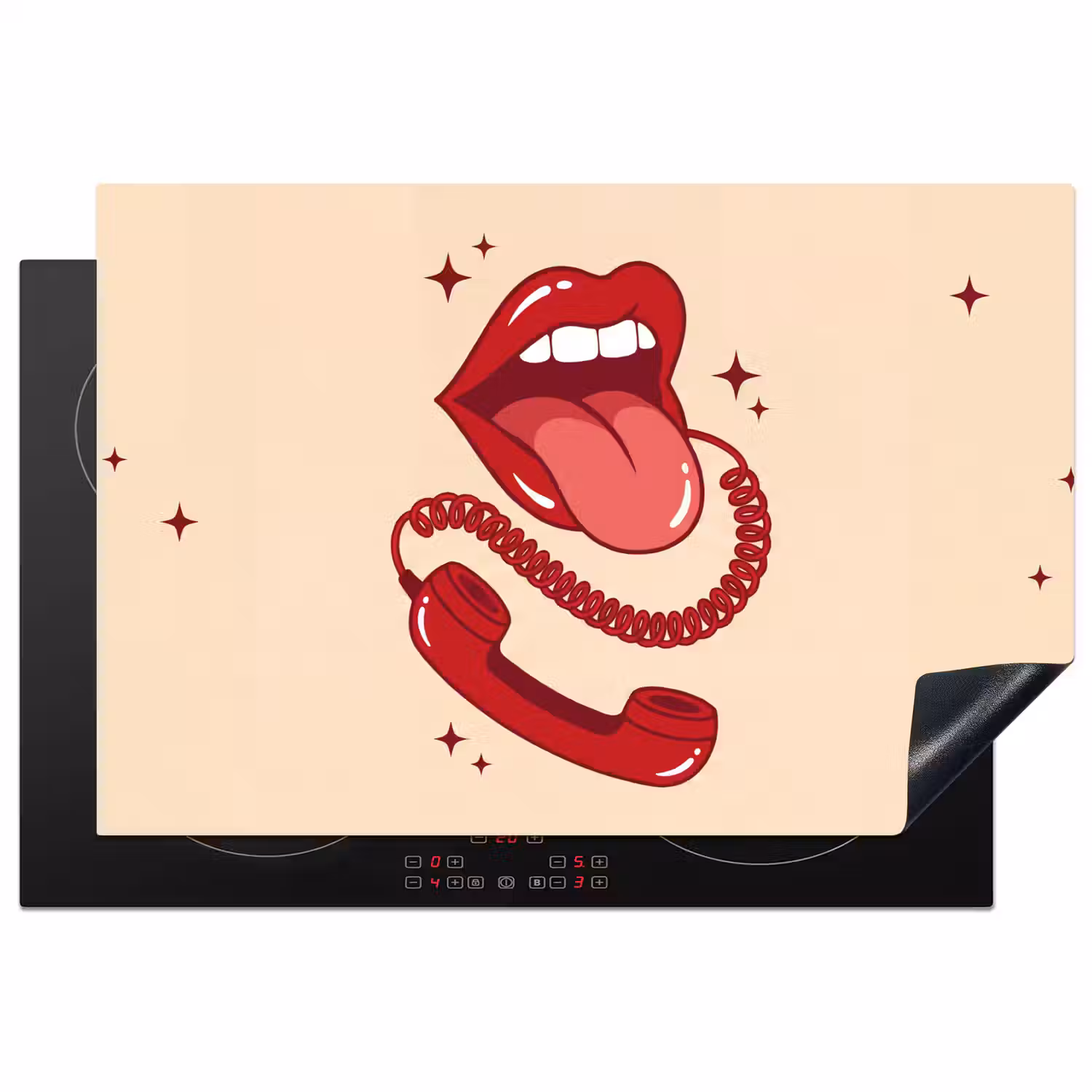 Mond - Telefoon - Popart - Rood - Illustratie Inductie beschermer vinyl 3mm klein -3d