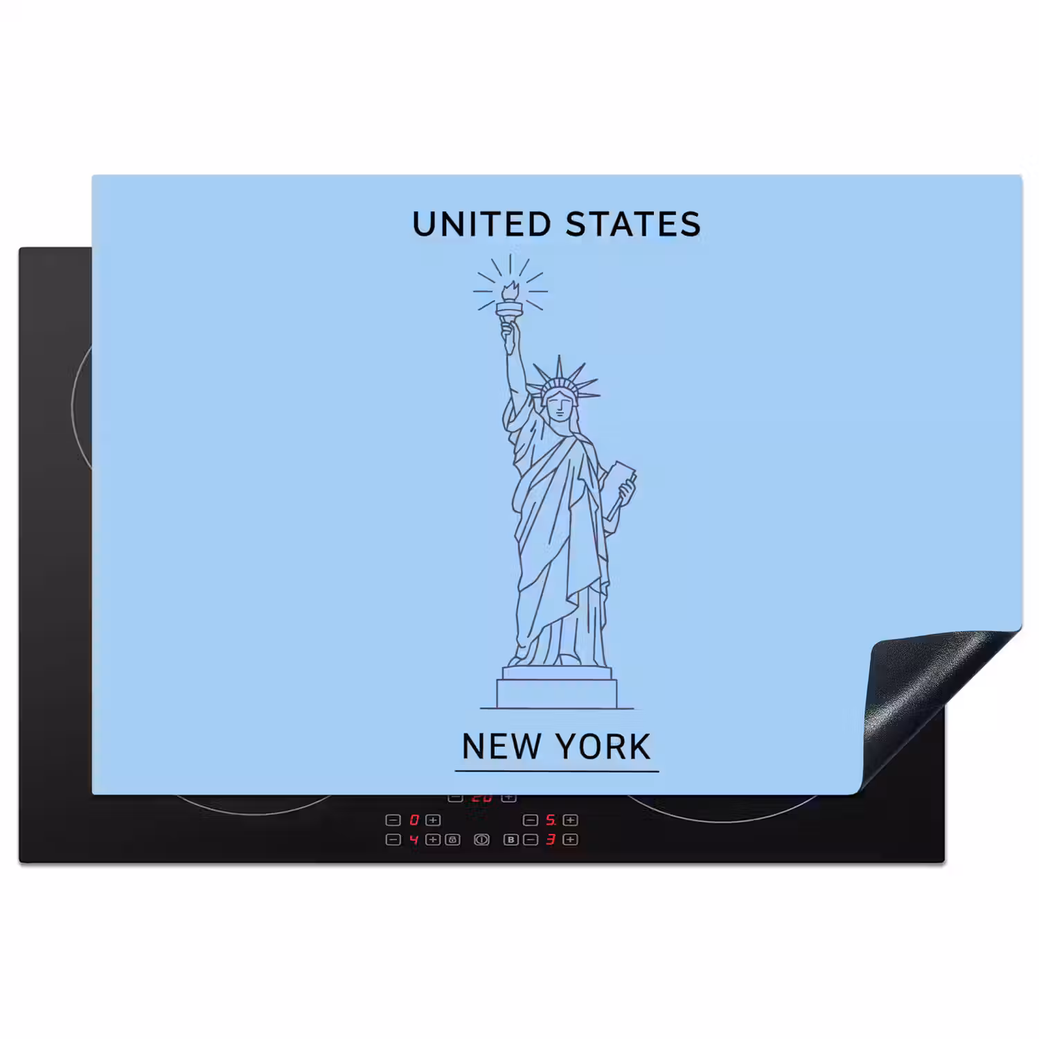 Monument - Vrijheidsbeeld - New York - Minimalistisch - Blauw Inductie beschermer vinyl 3mm klein -3d