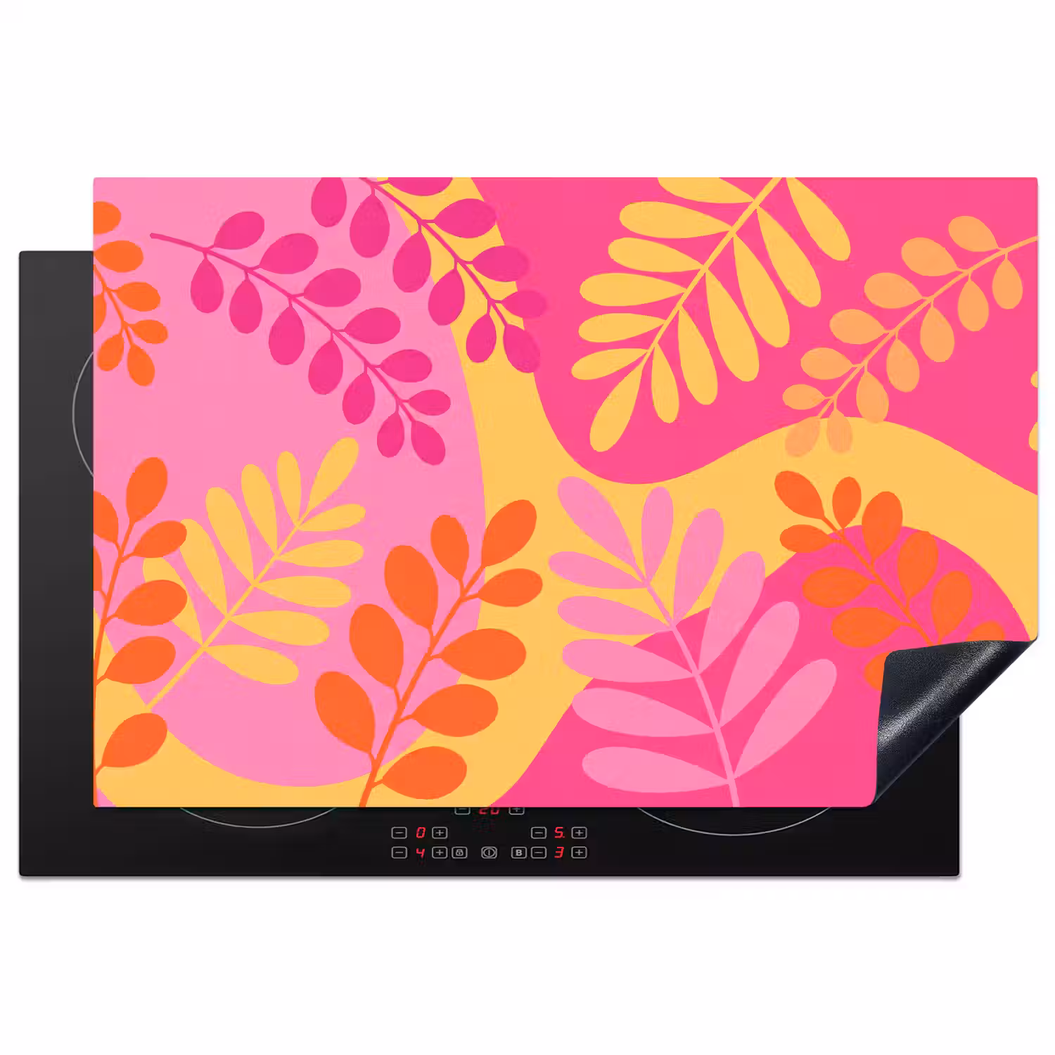 Natuur - Bladeren - Abstract - Roze - Geel Inductie beschermer vinyl 3mm klein -3d