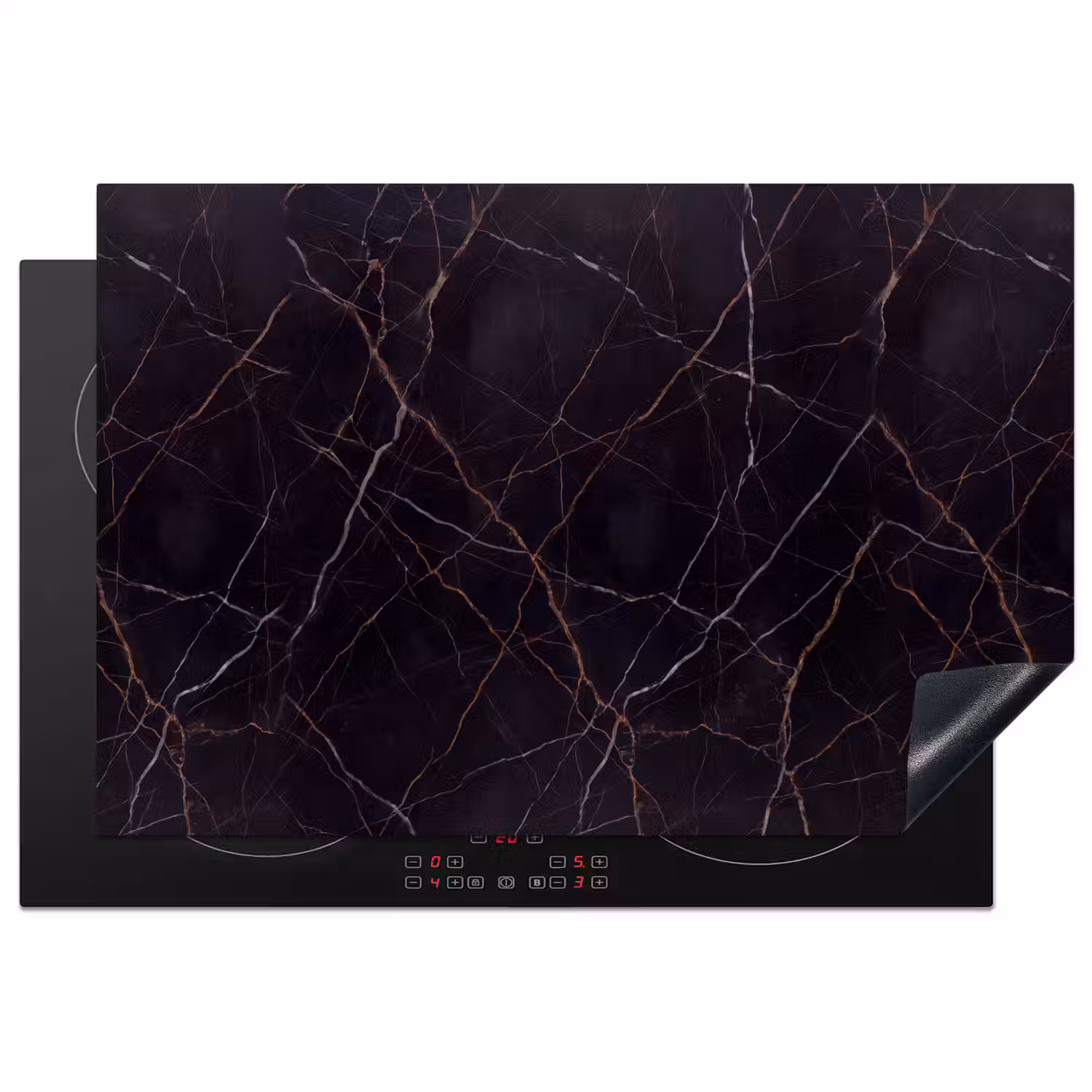 Natuursteen - Marmerpatroon - Abstract - Modern - Zwart - Goud Inductie beschermer vinyl 3mm klein -3d