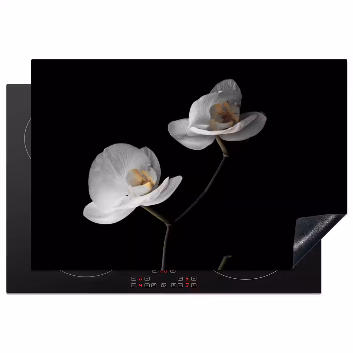 Orchidee - Bloemen - Zwart - Wit - Stilleven Inductie beschermer vinyl 3mm klein -3d