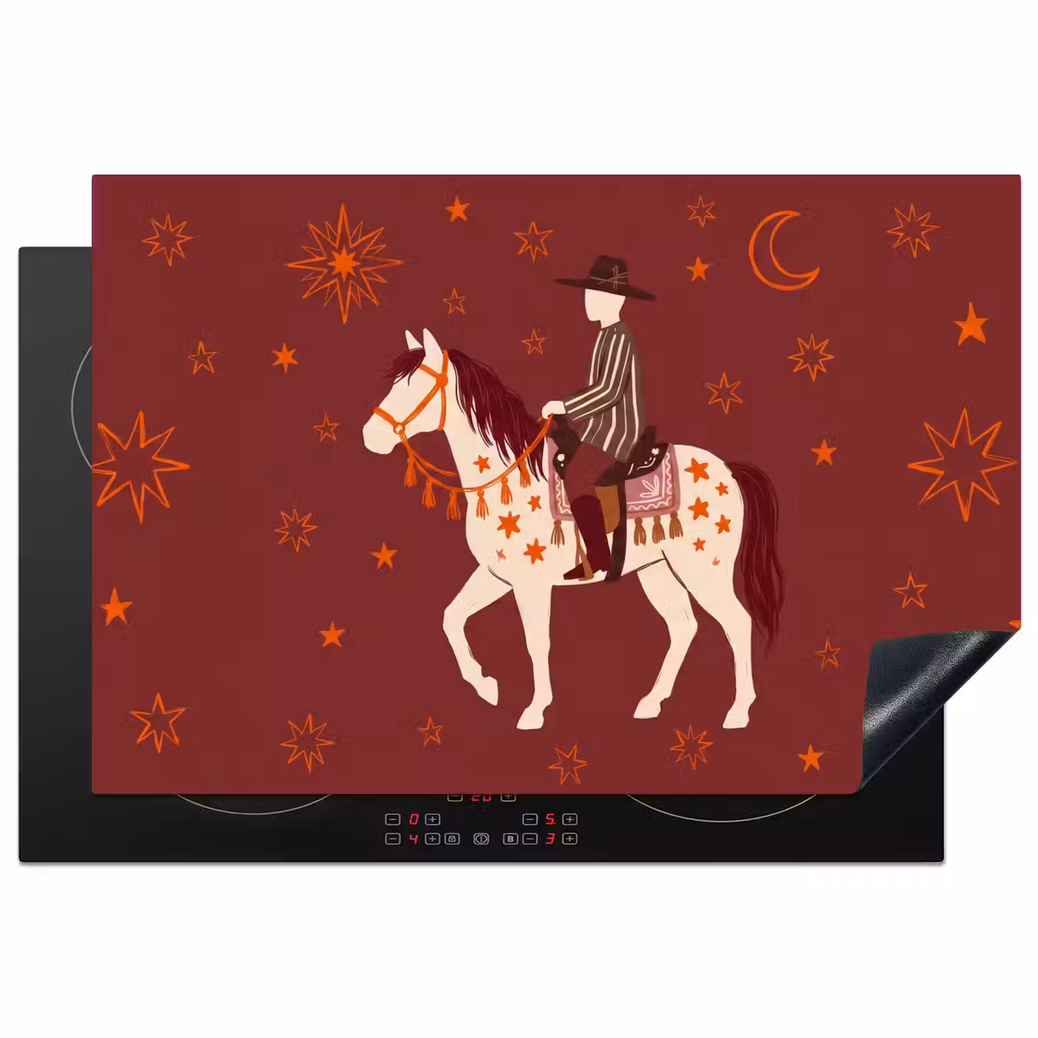 Paard - Ruiter - Sterren - Nacht - Illustratie Inductie beschermer vinyl 3mm klein -3d