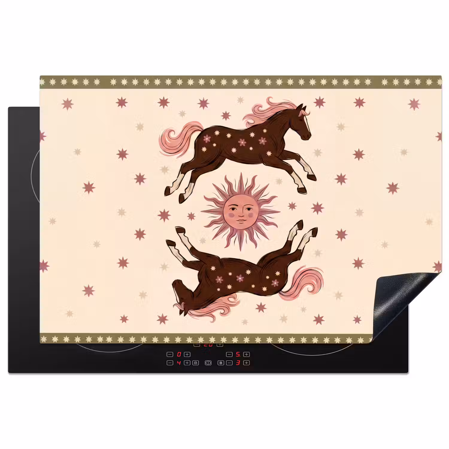 Paard - Zon - Mystiek - Illustratie - Roze Inductie beschermer vinyl 3mm klein -3d