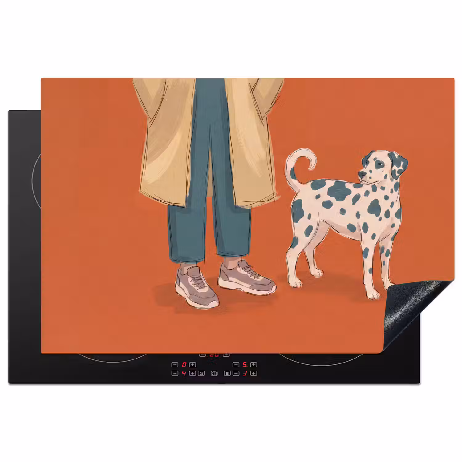 Persoon - Hond - Dieren - Illustratie - Modern Inductie beschermer vinyl 3mm klein -3d