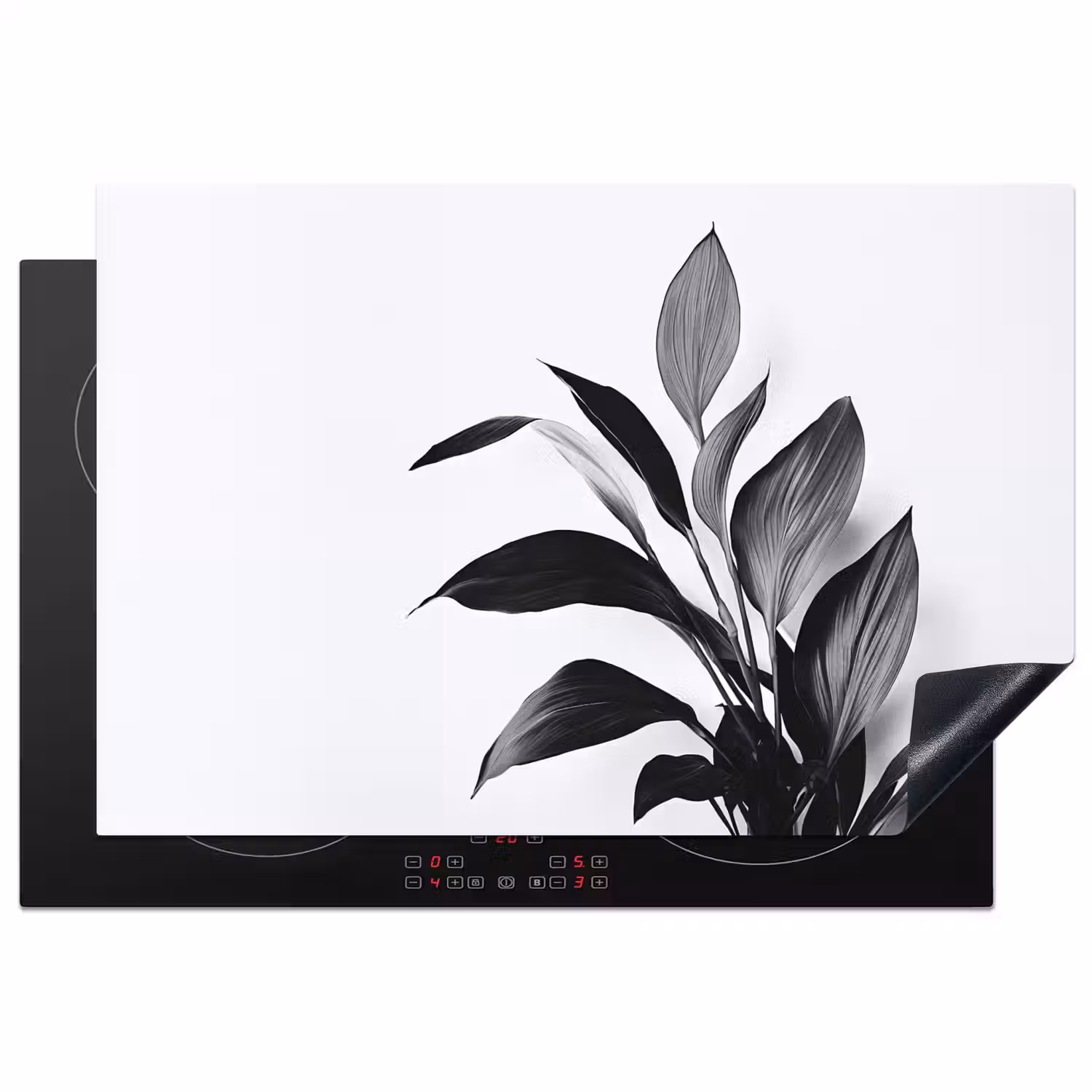 Plant - Bladeren - Minimalistisch - Zwart Inductie beschermer vinyl 3mm klein -3d