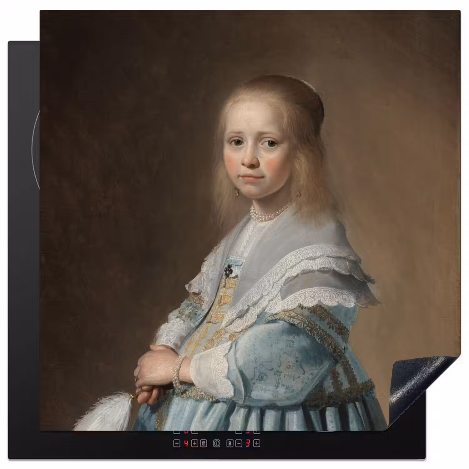 Portret van een meisje in het blauw - Schilderij van Johannes Cornelisz. Verspronck Inductie beschermer vinyl 3mm middel -3d