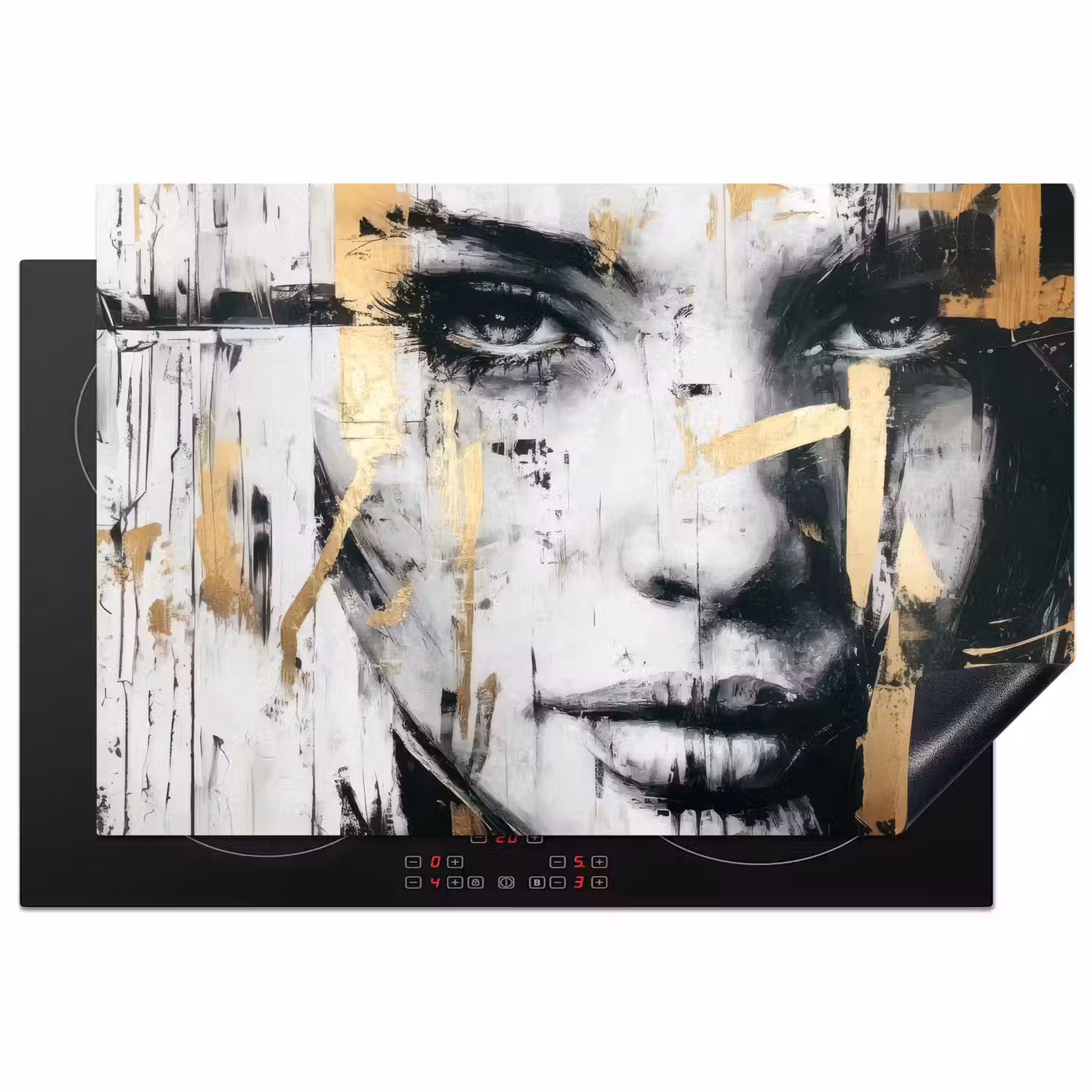 Portret - Vrouw - Penseelstreken - Goud Inductie beschermer vinyl 3mm klein -3d