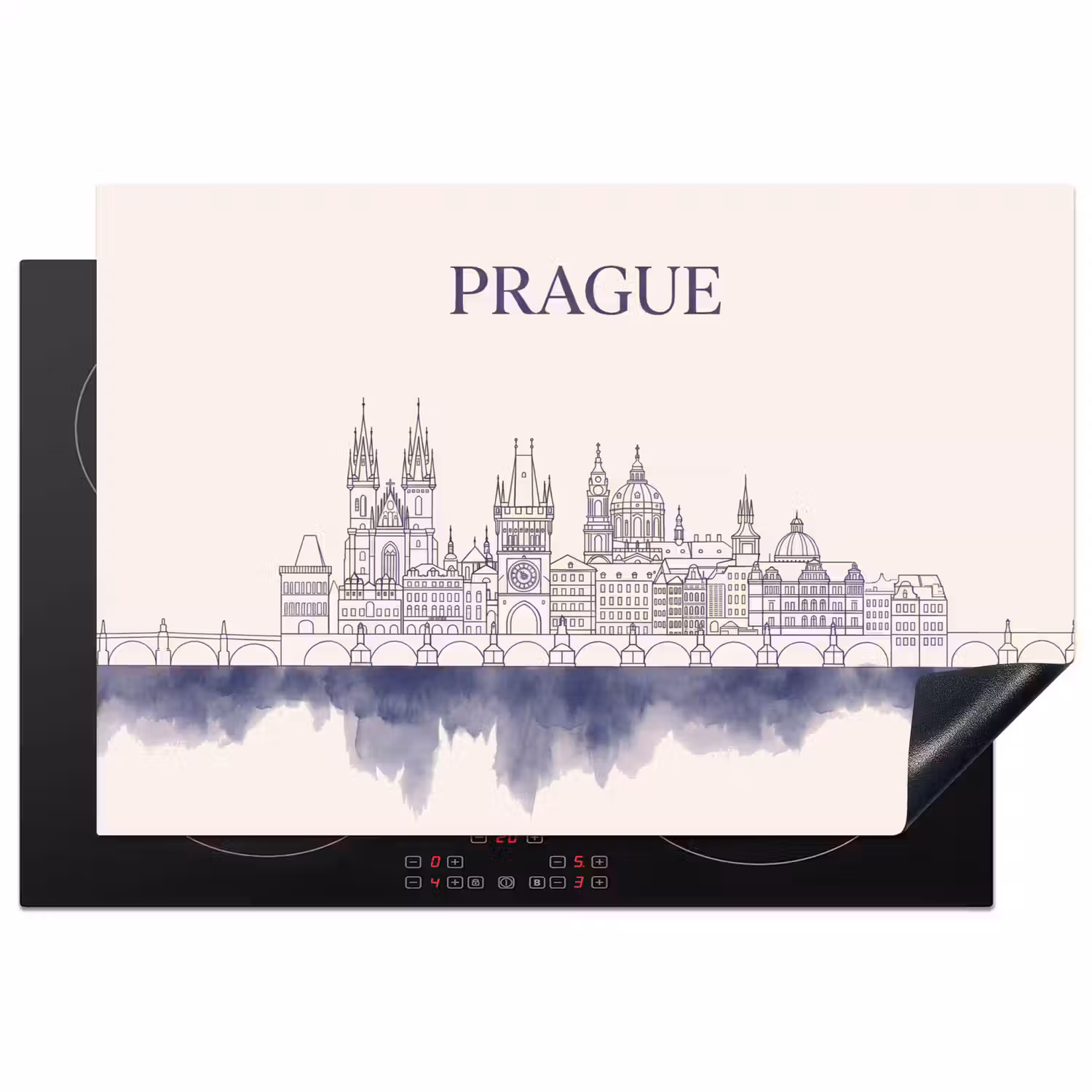 Praag - Skyline - Architectuur - Blauw Inductie beschermer vinyl 3mm klein -3d