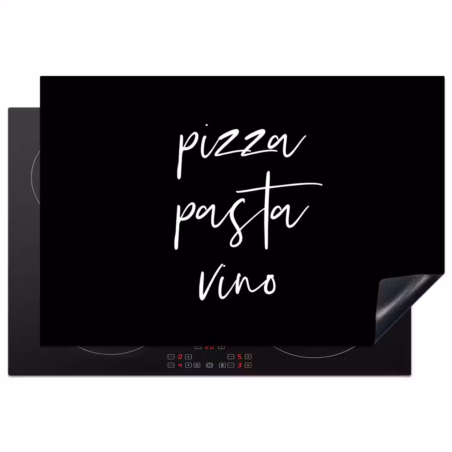 Quote - Pizza pasta vino - Zwart Inductie beschermer vinyl 3mm klein -3d