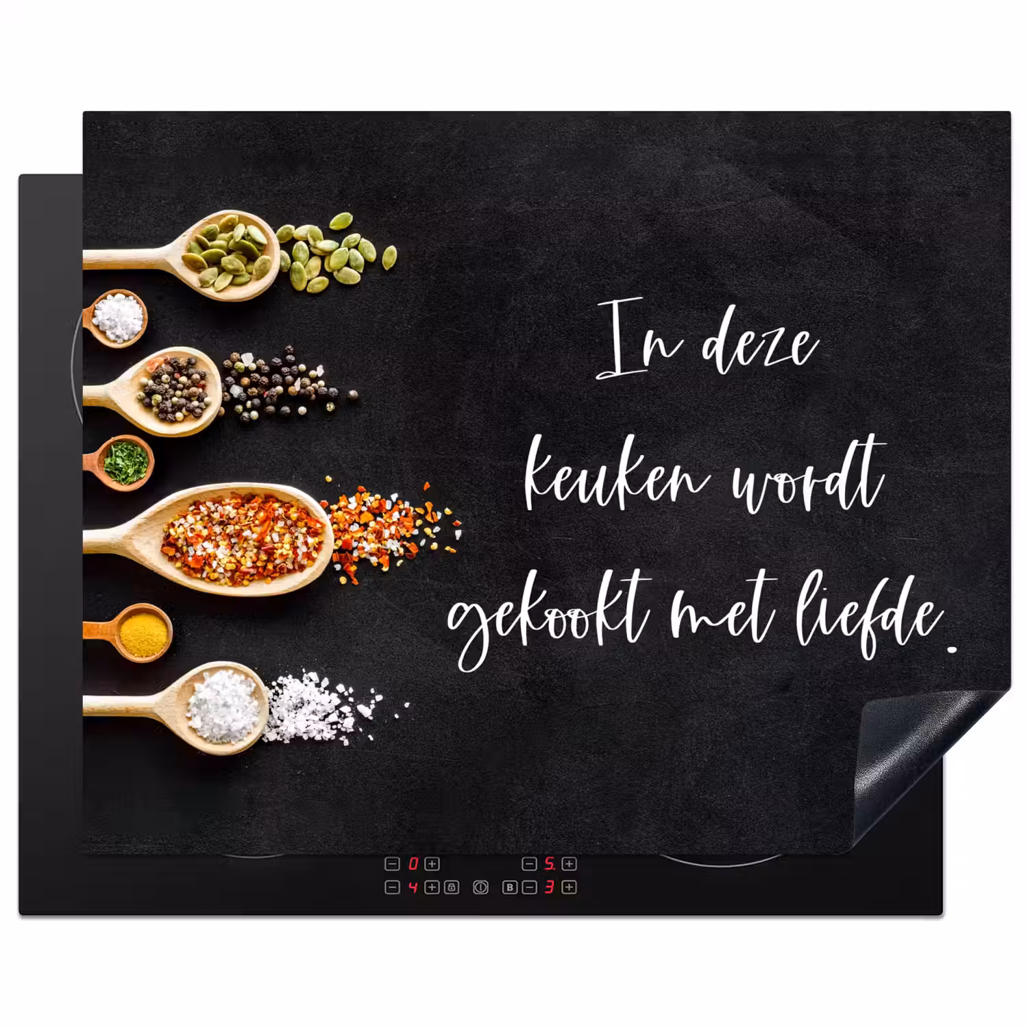 Quotes - Keuken - Spreuken - In deze keuken wordt gekookt met liefde - Liefde Inductie beschermer vinyl 3mm groot -3d