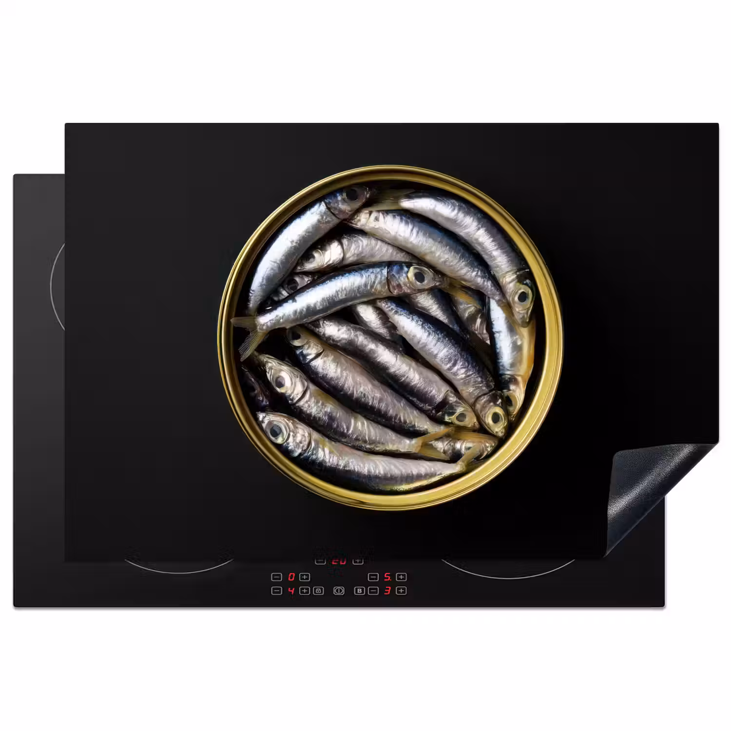 Sardines - Vissen - Rond - Zwart Inductie beschermer vinyl 3mm klein -3d