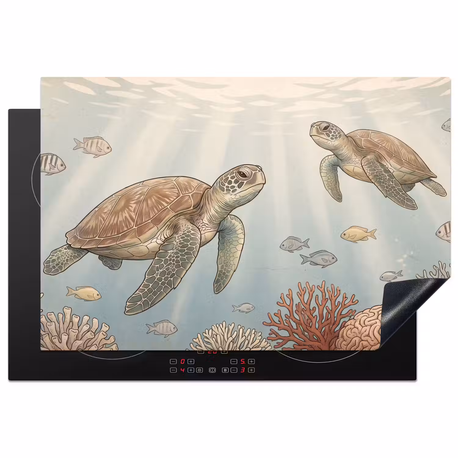 Schildpad - Onderwater - Natuur - Illustratie Inductie beschermer vinyl 3mm klein -3d