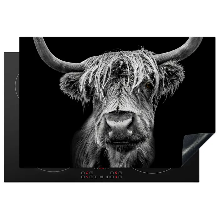 Schotse Hooglander - Horens - Zwart - Wit - Koe - Wild - Dieren Inductie beschermer vinyl 3mm klein -3d