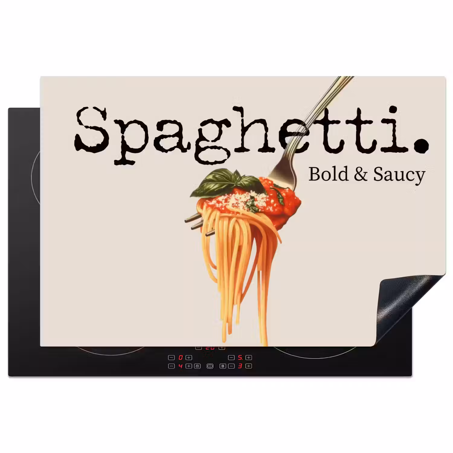 Spaghetti - tomatensaus - Parmezaanse kaas Inductie beschermer vinyl 3mm klein -3d