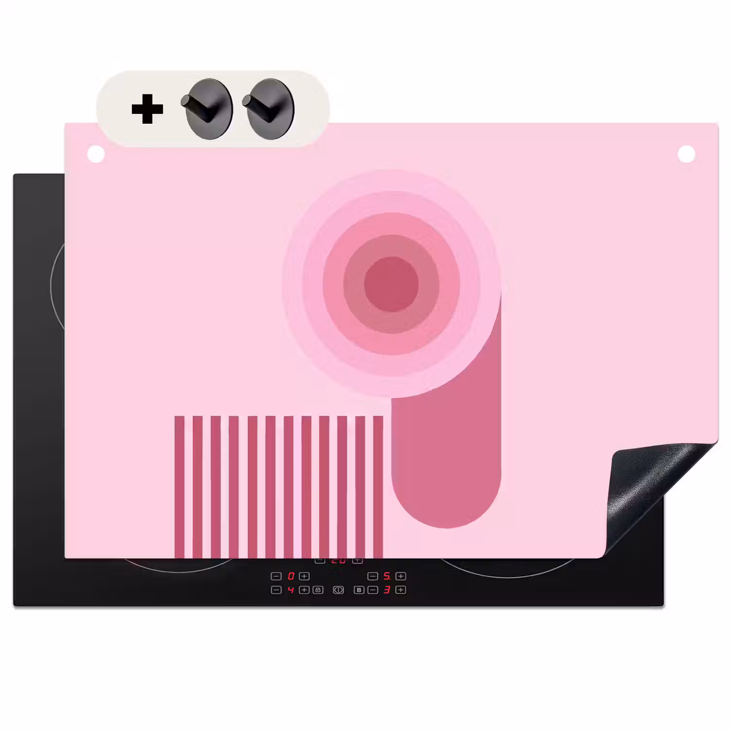 Abstract - Cirkels - Strepen - Modern - Roze Inductie beschemer met haakjes klein -3d