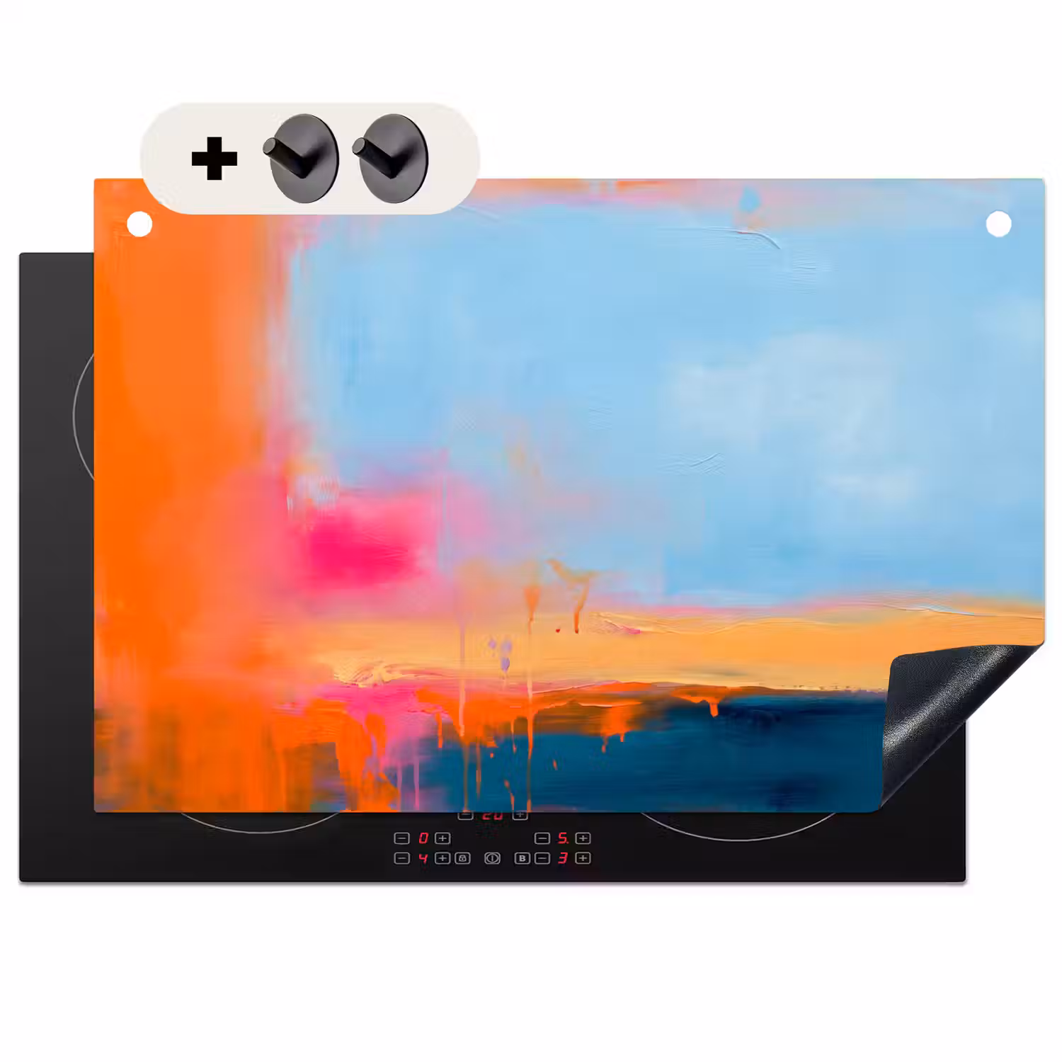 Abstract - Kleurvlakken - Modern - Oranje - Blauw Inductie beschemer met haakjes klein -3d