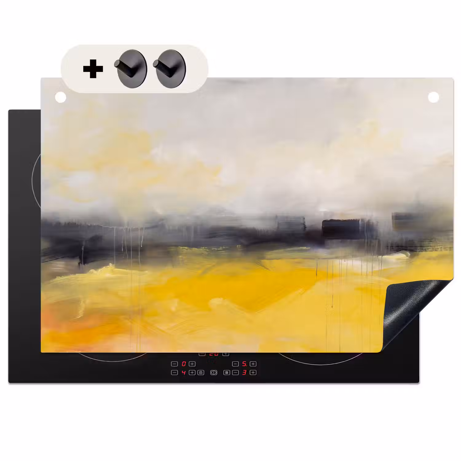 Abstract - Landschap - Modern - Geel Inductie beschemer met haakjes klein -3d