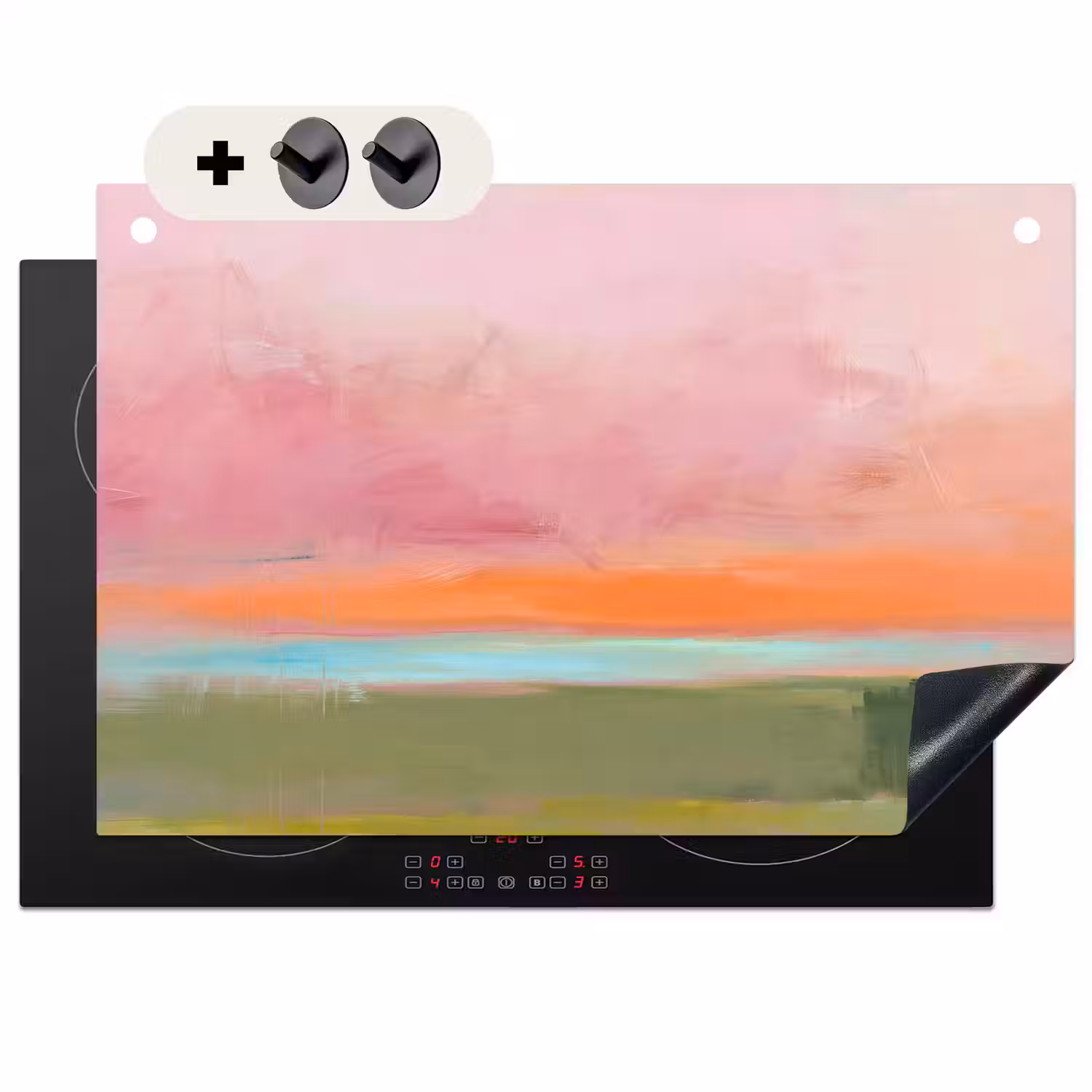 Abstract - Landschap - Modern - Roze - Oranje Inductie beschemer met haakjes klein -3d