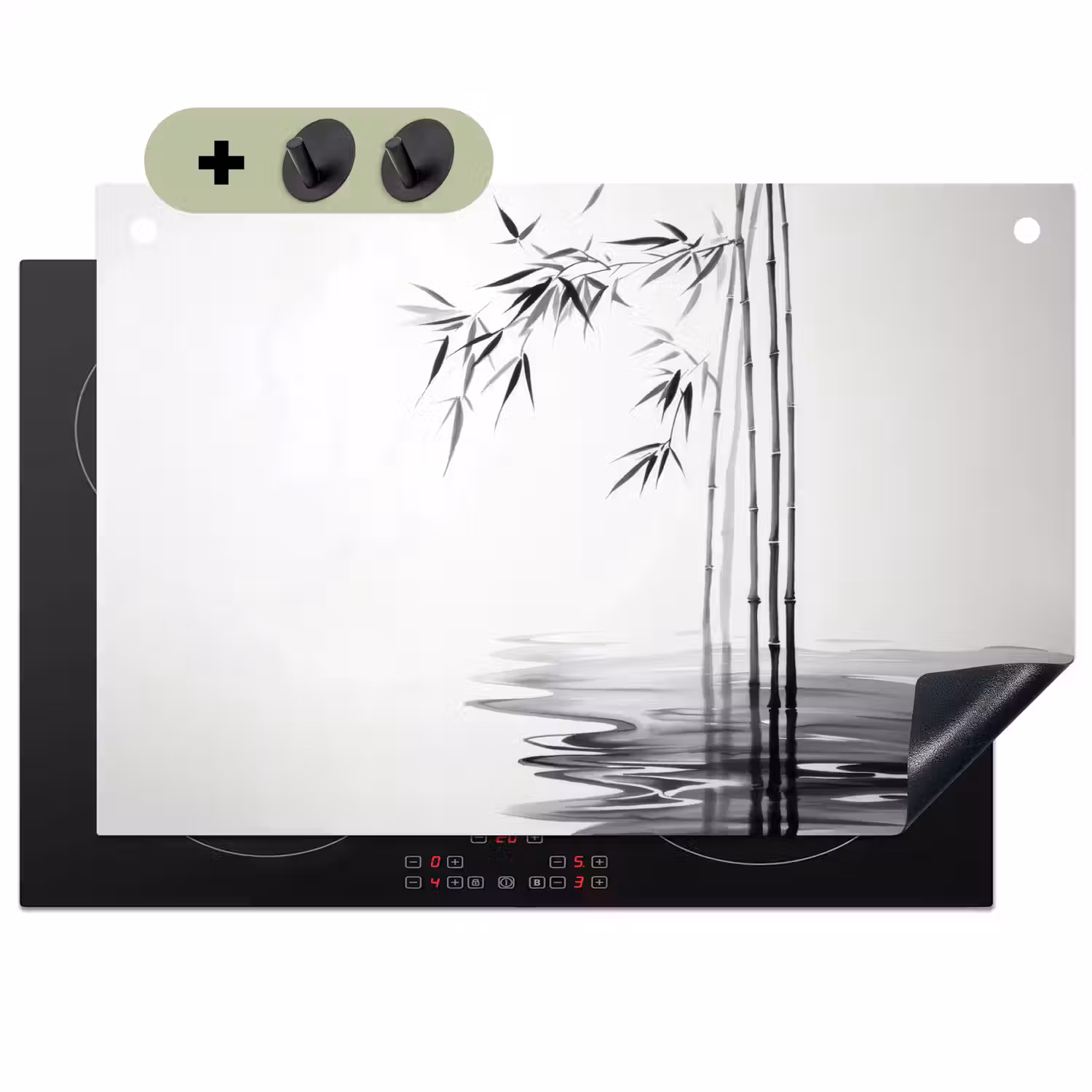 Bamboestammen - Water - Minimalistisch - Wit Inductie beschemer met haakjes klein -3d