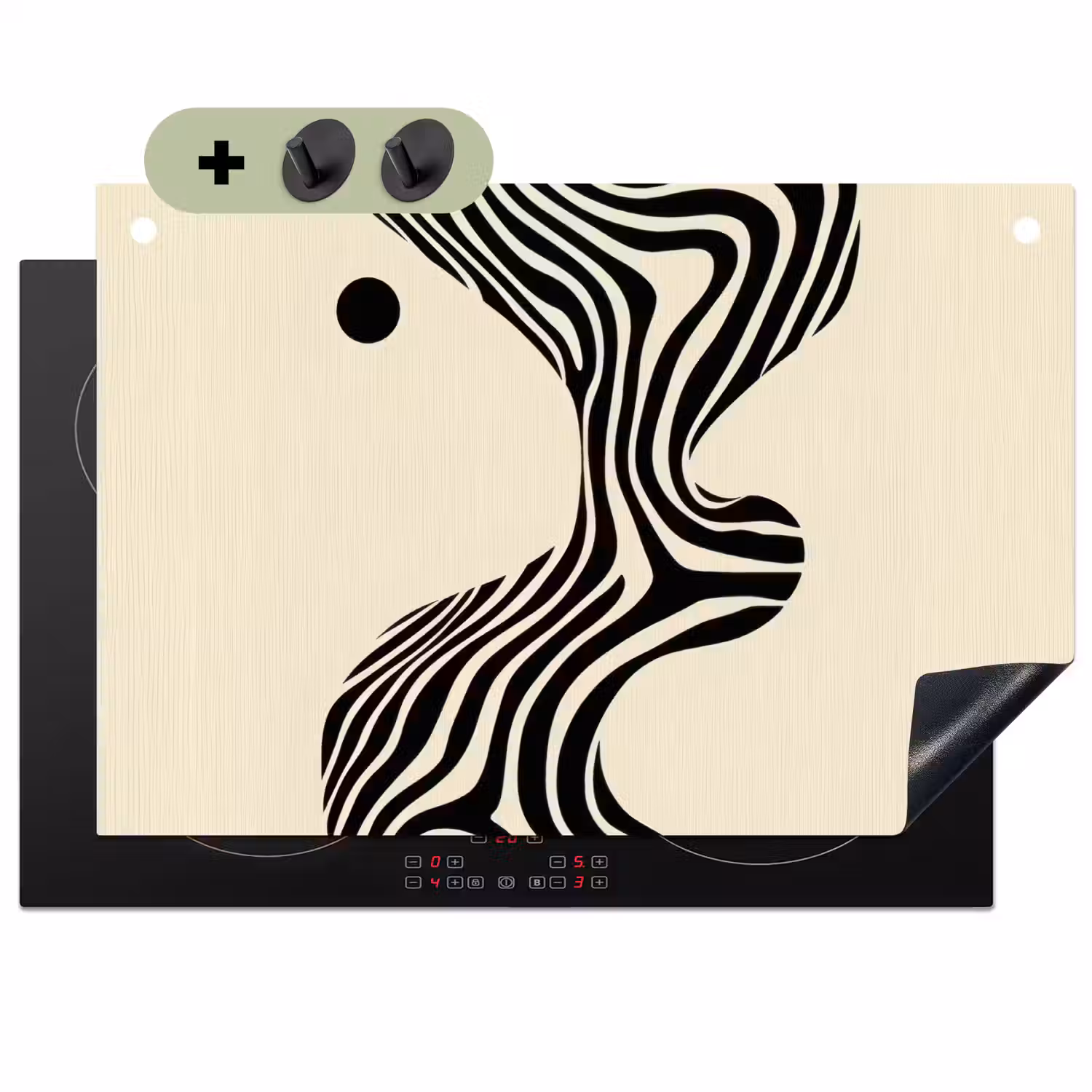 Beige - Lijnen - Golvend - Abstract Inductie beschemer met haakjes klein -3d
