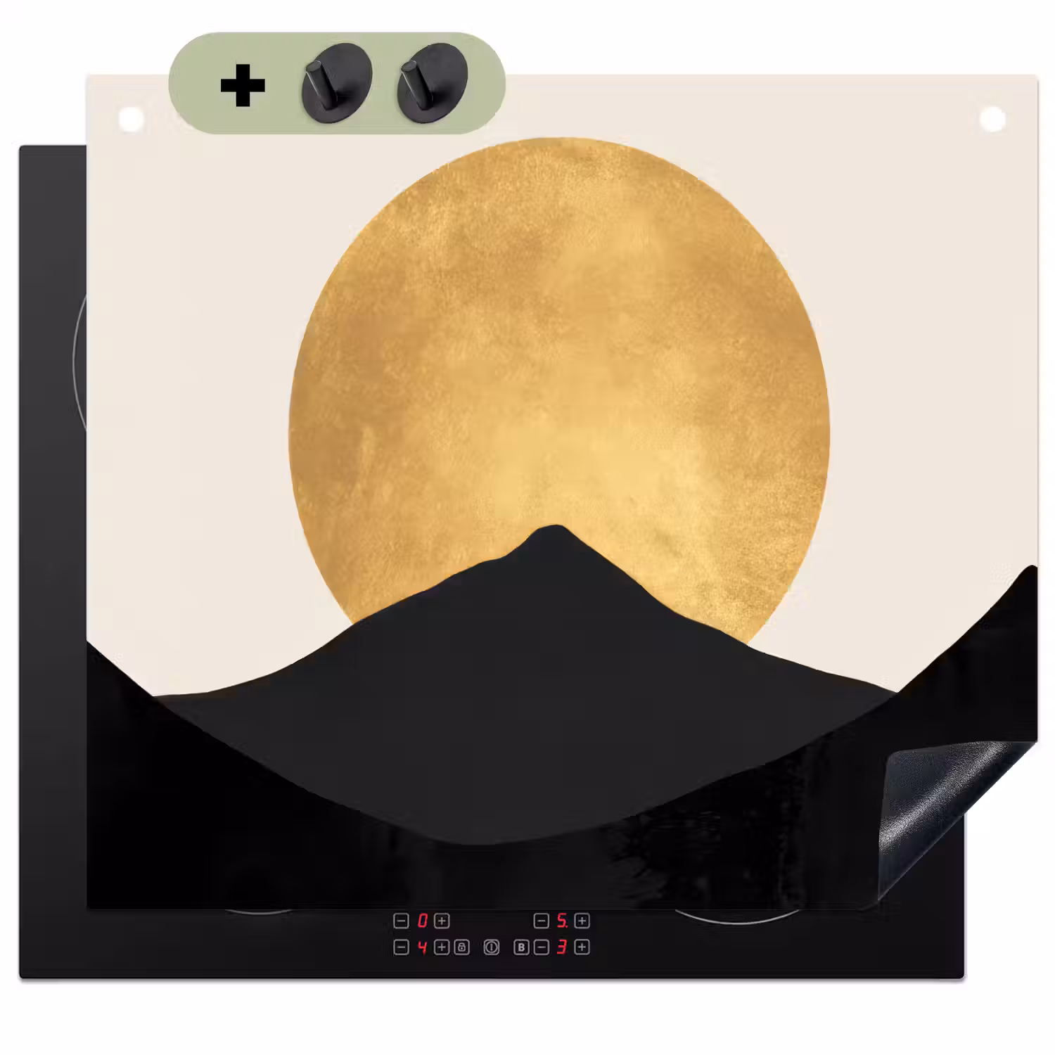 Bergsilhouetten - Gouden cirkel - Beige Inductie beschemer met haakjes middel -3d
