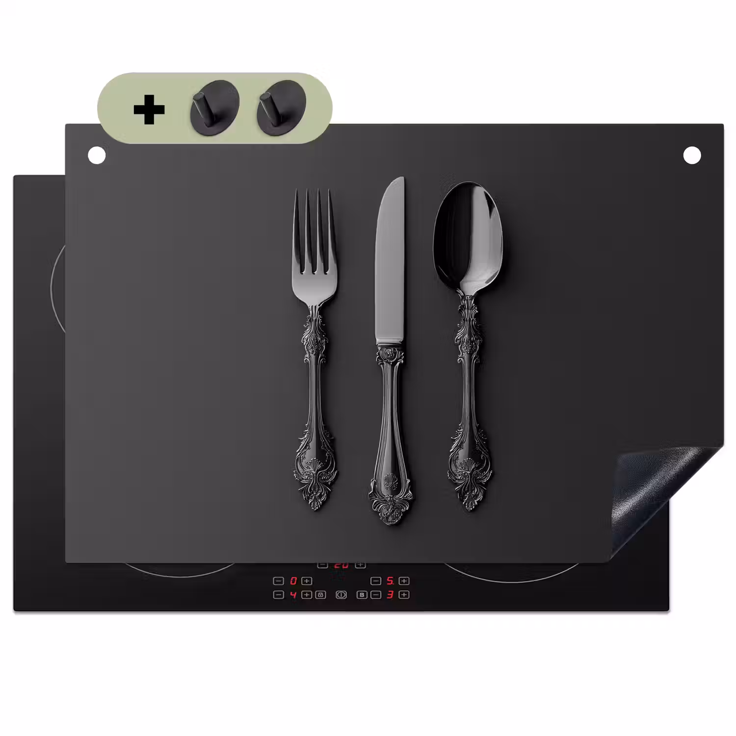 Bestek - Zwart Inductie beschemer met haakjes klein -3d