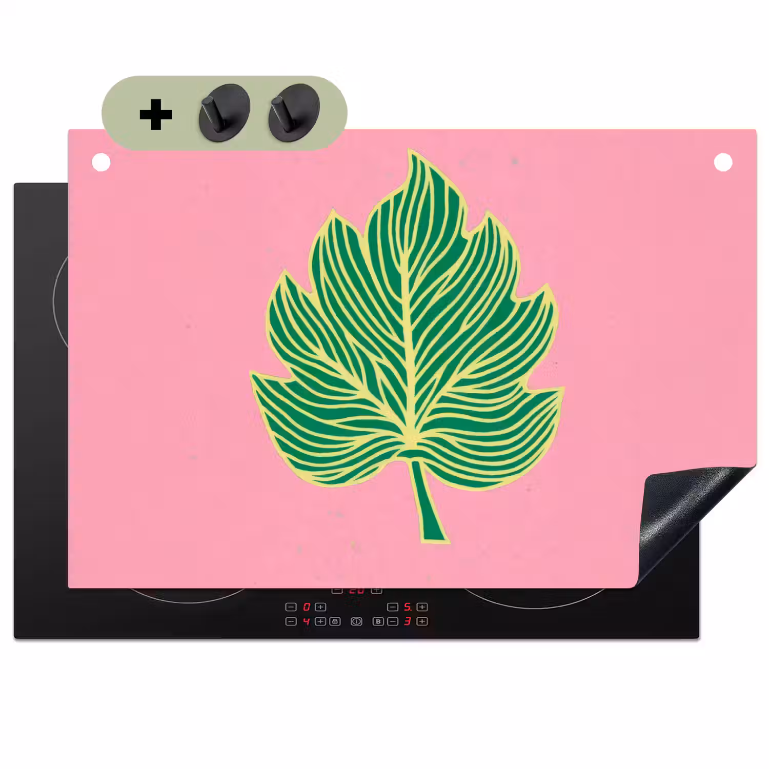 Blad - Groen - Illustratie - Minimalistisch Inductie beschemer met haakjes klein -3d
