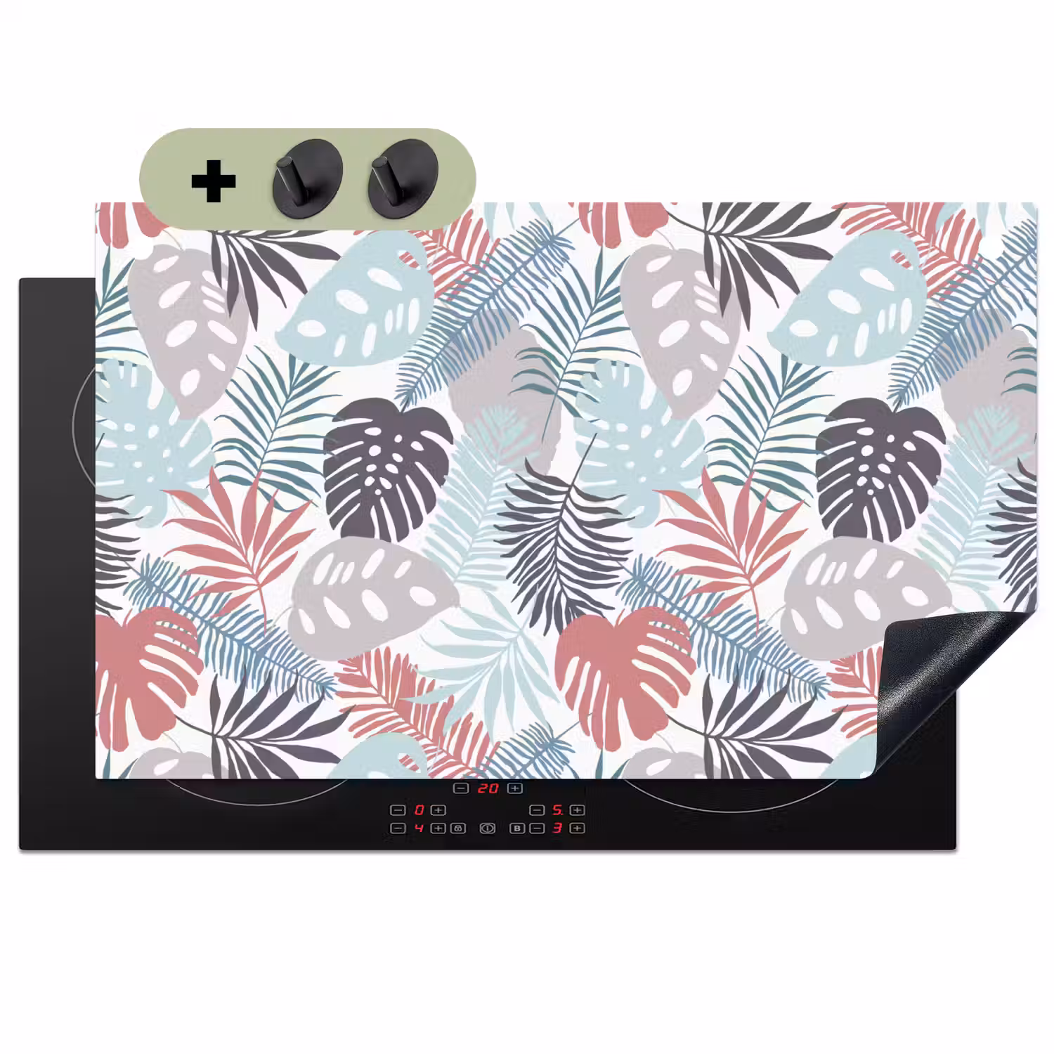 Bladeren - Tropical - Pastel - Jungle Inductie beschemer met haakjes klein -3d