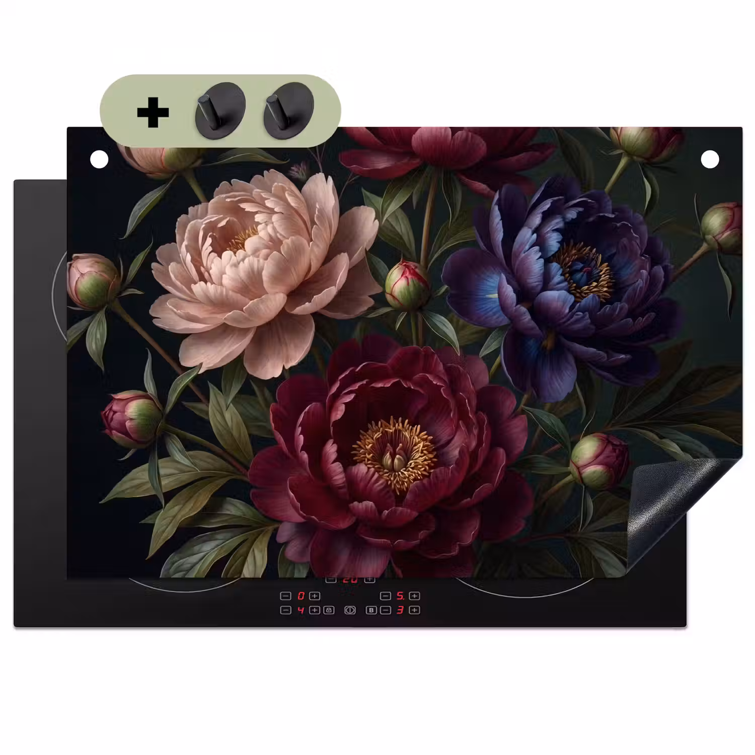 Bloemen - Boeket - Natuur - Modern - Donker Inductie beschemer met haakjes klein -3d