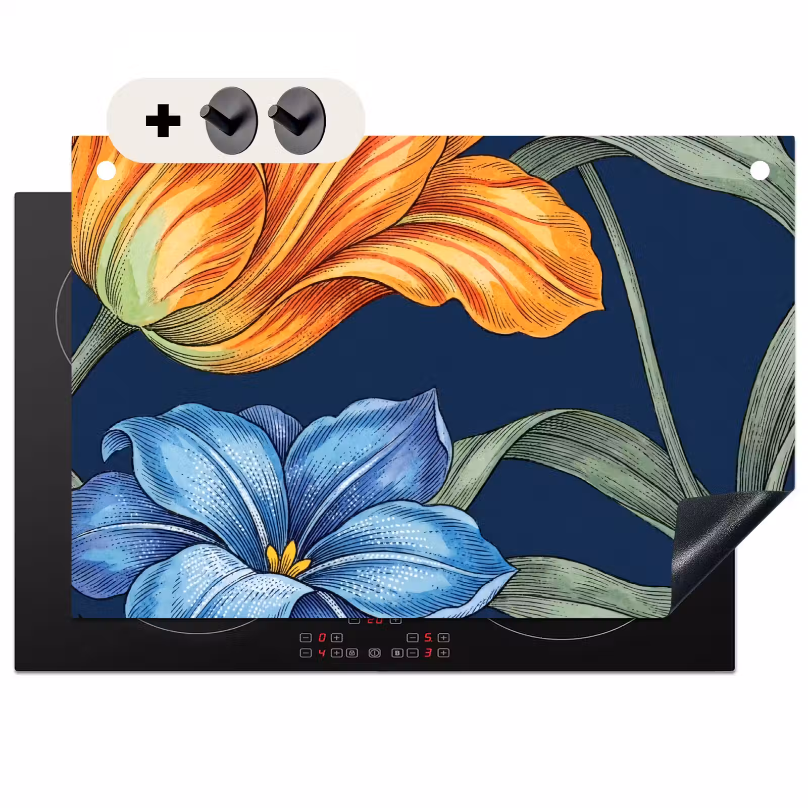 Inductiebeschermer & spatscherm (2in1) - Bloemen - Botanisch - Patroon - Bloemen - Botanisch - Patroon Inductie beschemer met haakjes klein