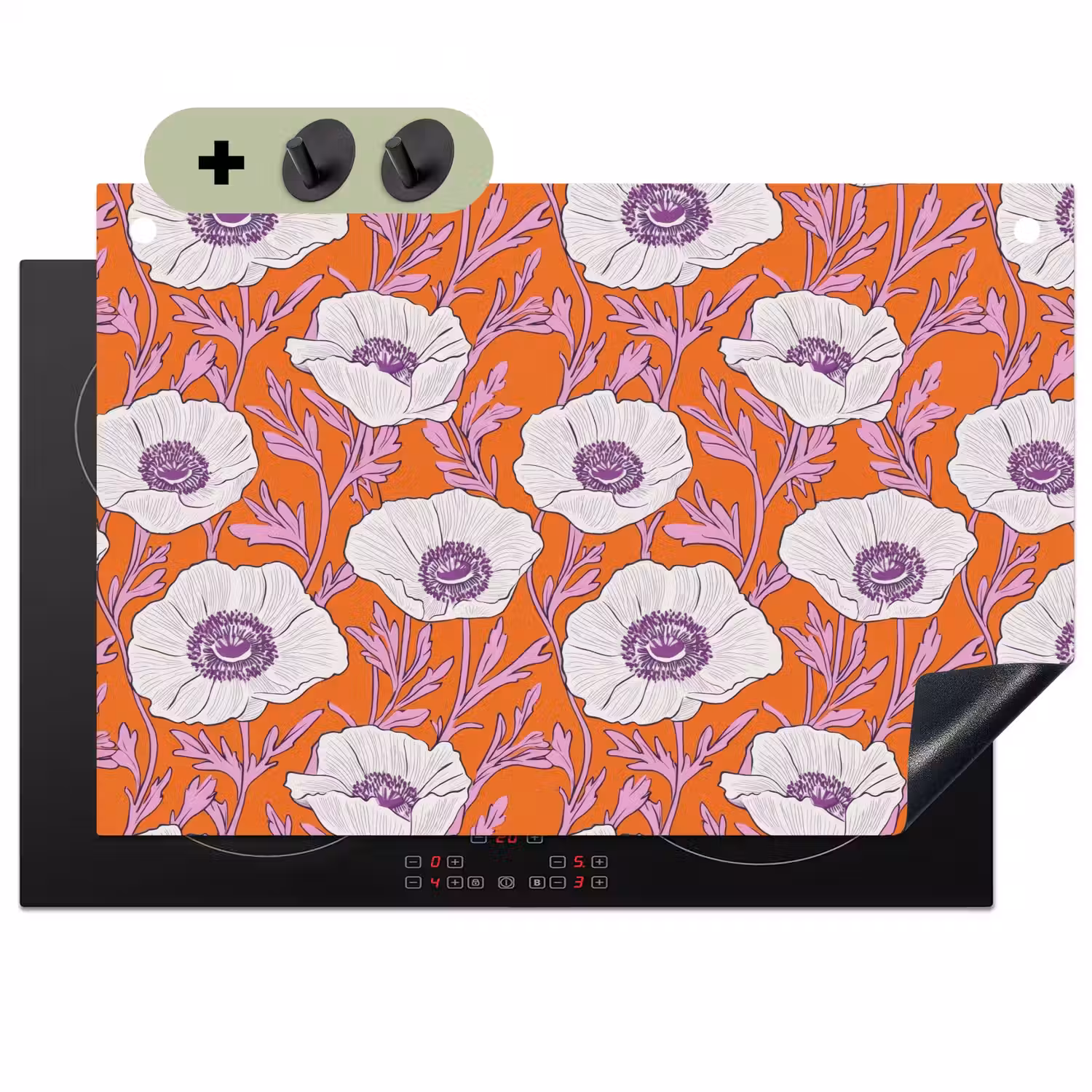 Bloemen - Grafisch - Oranje Inductie beschemer met haakjes klein 777 -3d