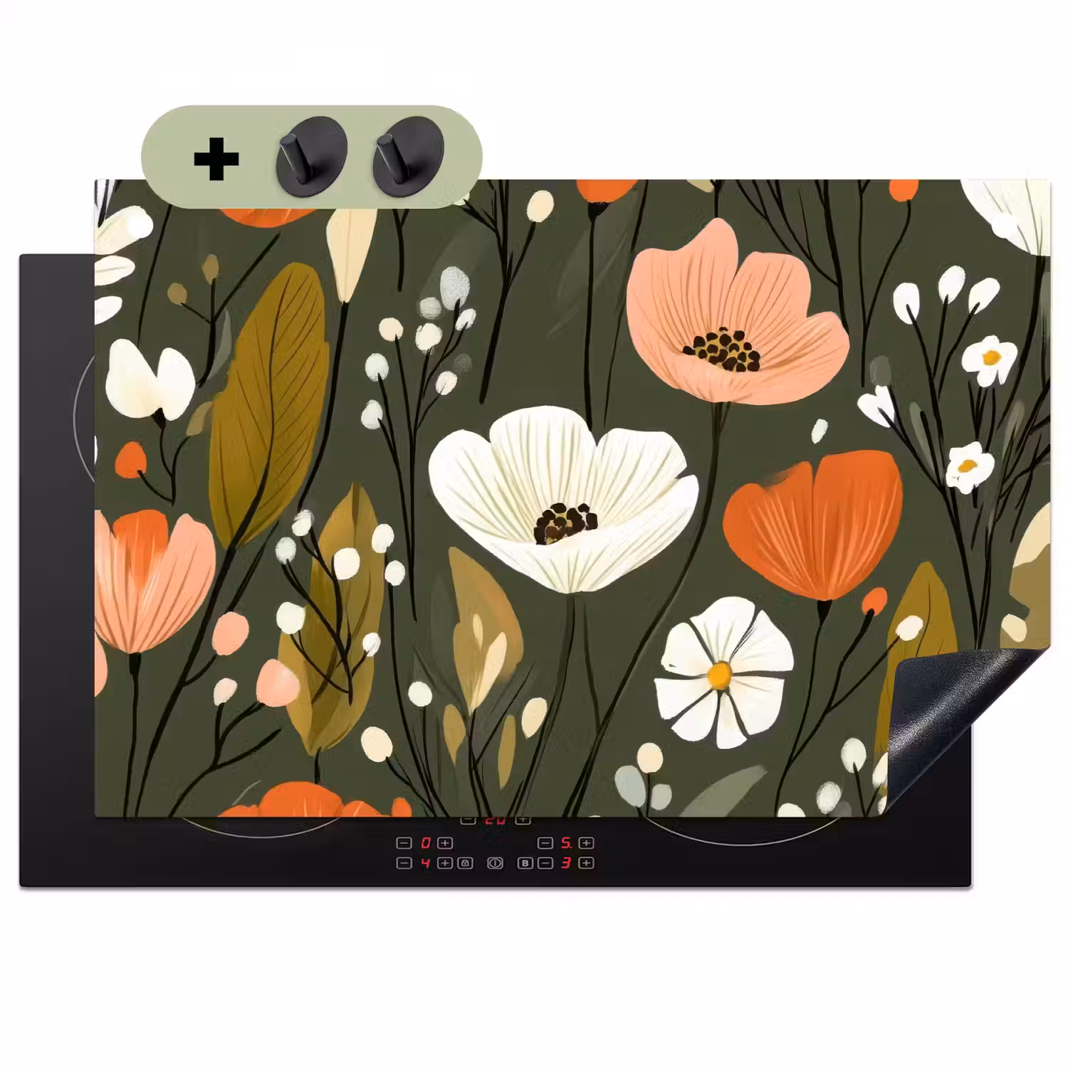 Bloemen - Illustratie - Groen Inductie beschemer met haakjes klein -3d