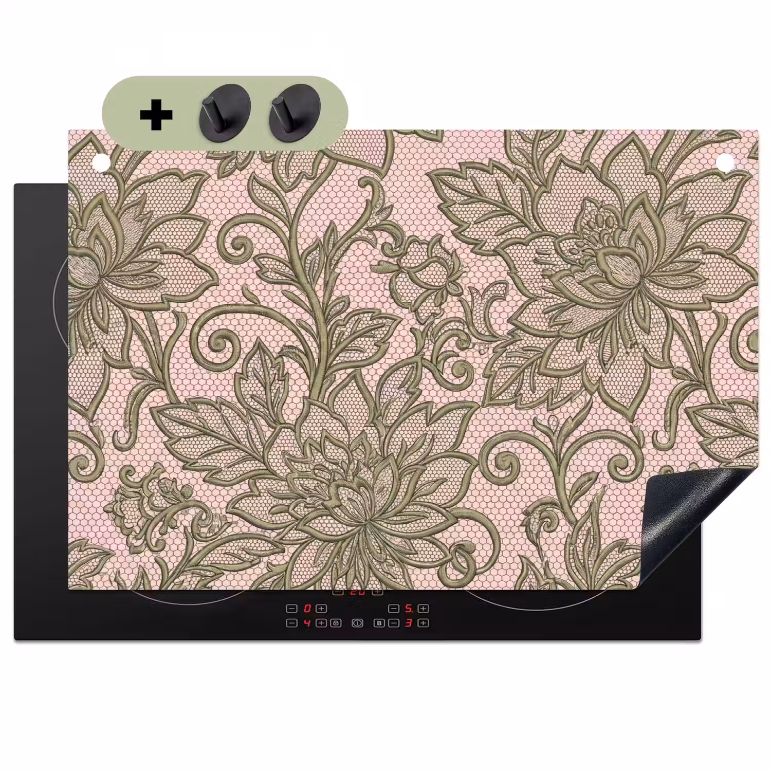 Bloemen - Kant - Patroon - Klassiek - Groen Inductie beschemer met haakjes klein -3d