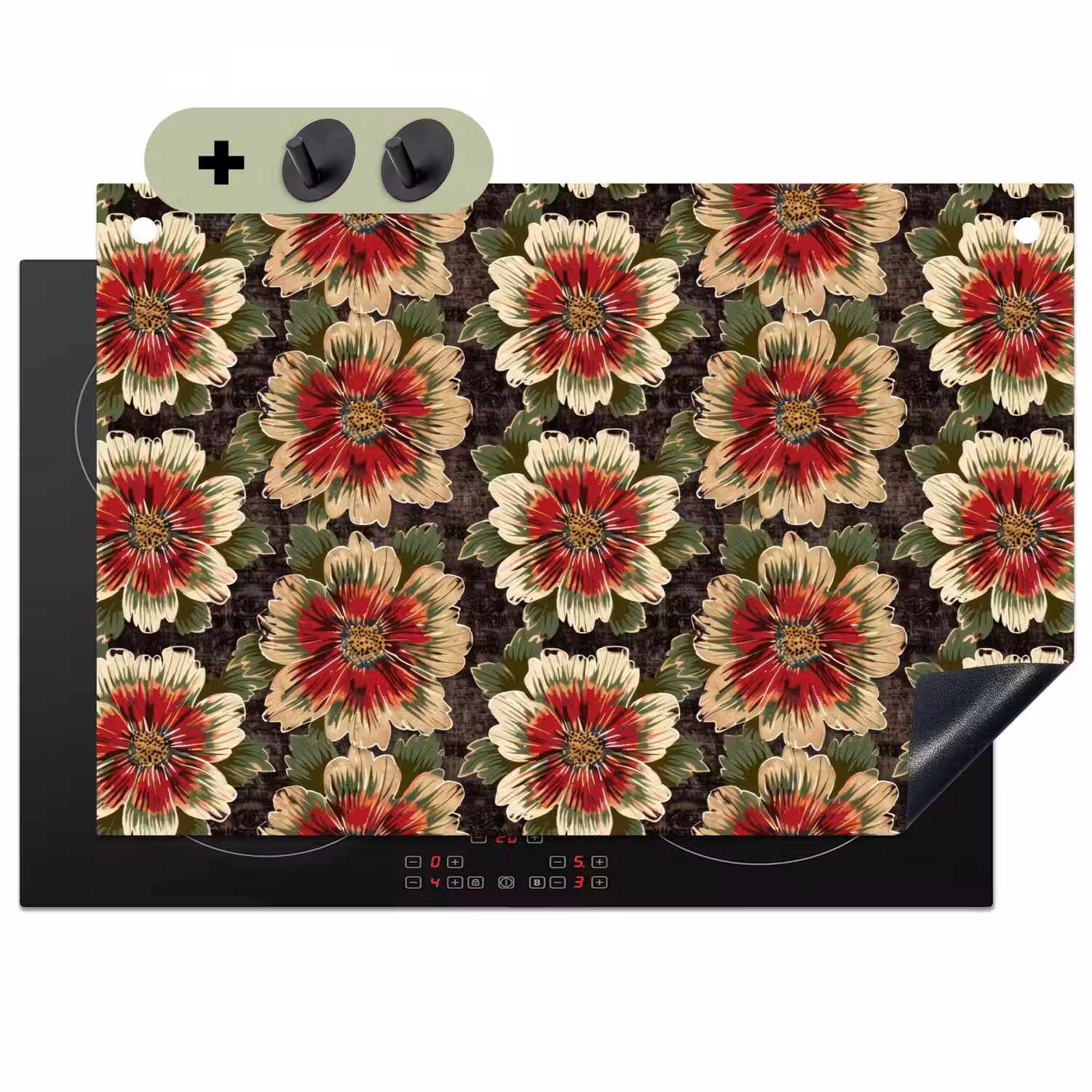 Bloemen - Klassiek - Patroon - Rood Inductie beschemer met haakjes klein 777 -3d
