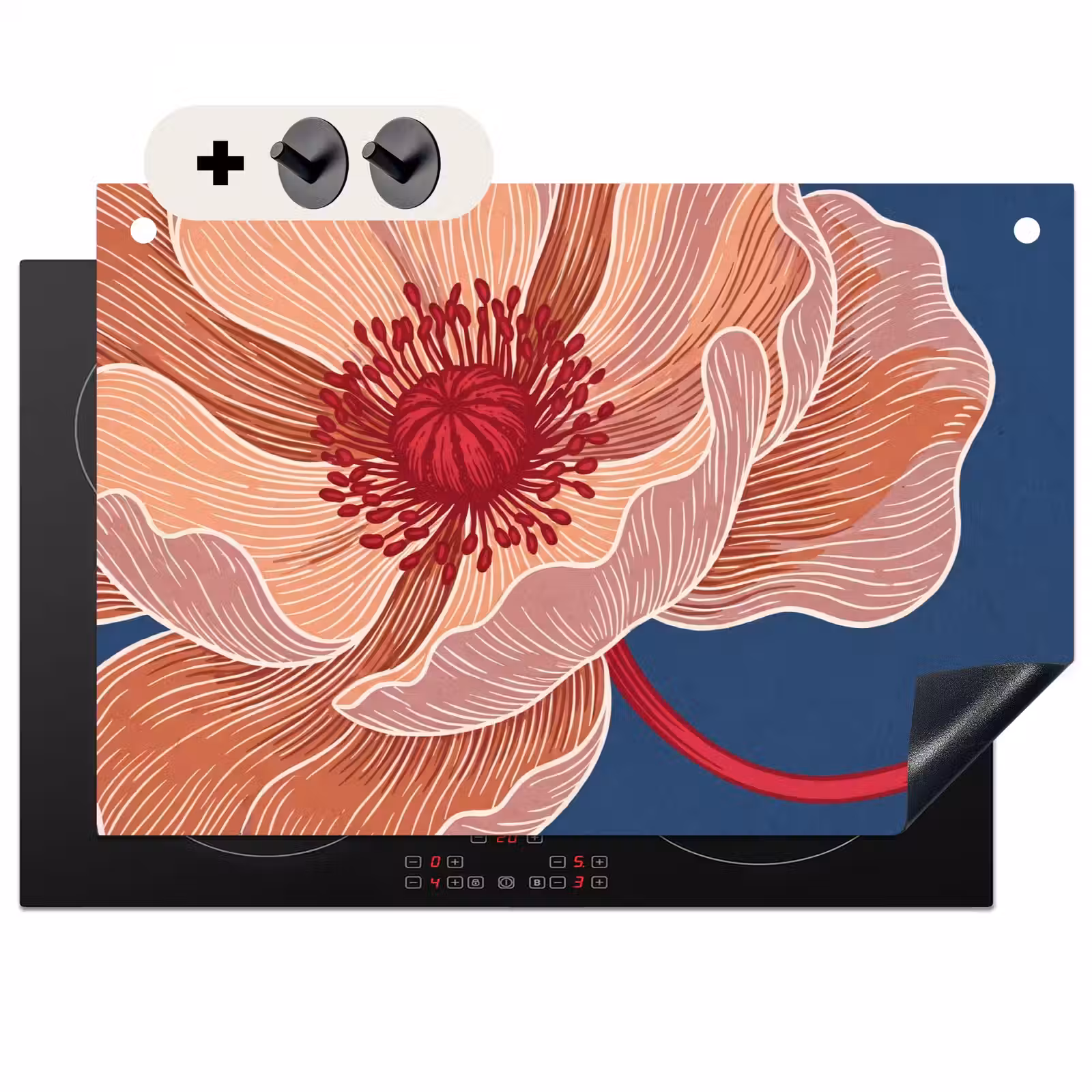 Inductiebeschermer & spatscherm (2in1) - Bloemen - Modern - Abstract - Bloemen - Modern - Abstract Inductie beschemer met haakjes klein