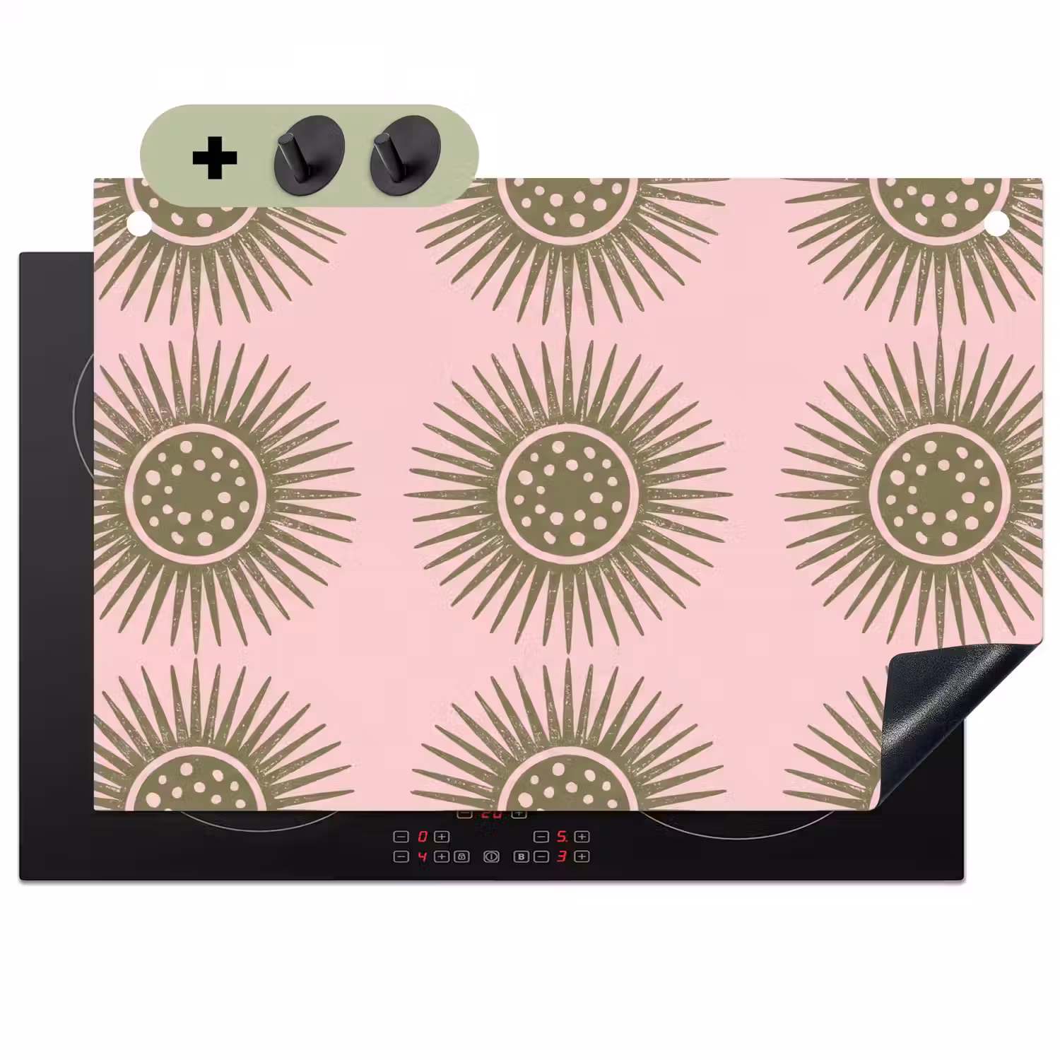Bloemen - Patroon - Abstract - Roze - Groen Inductie beschemer met haakjes klein -3d