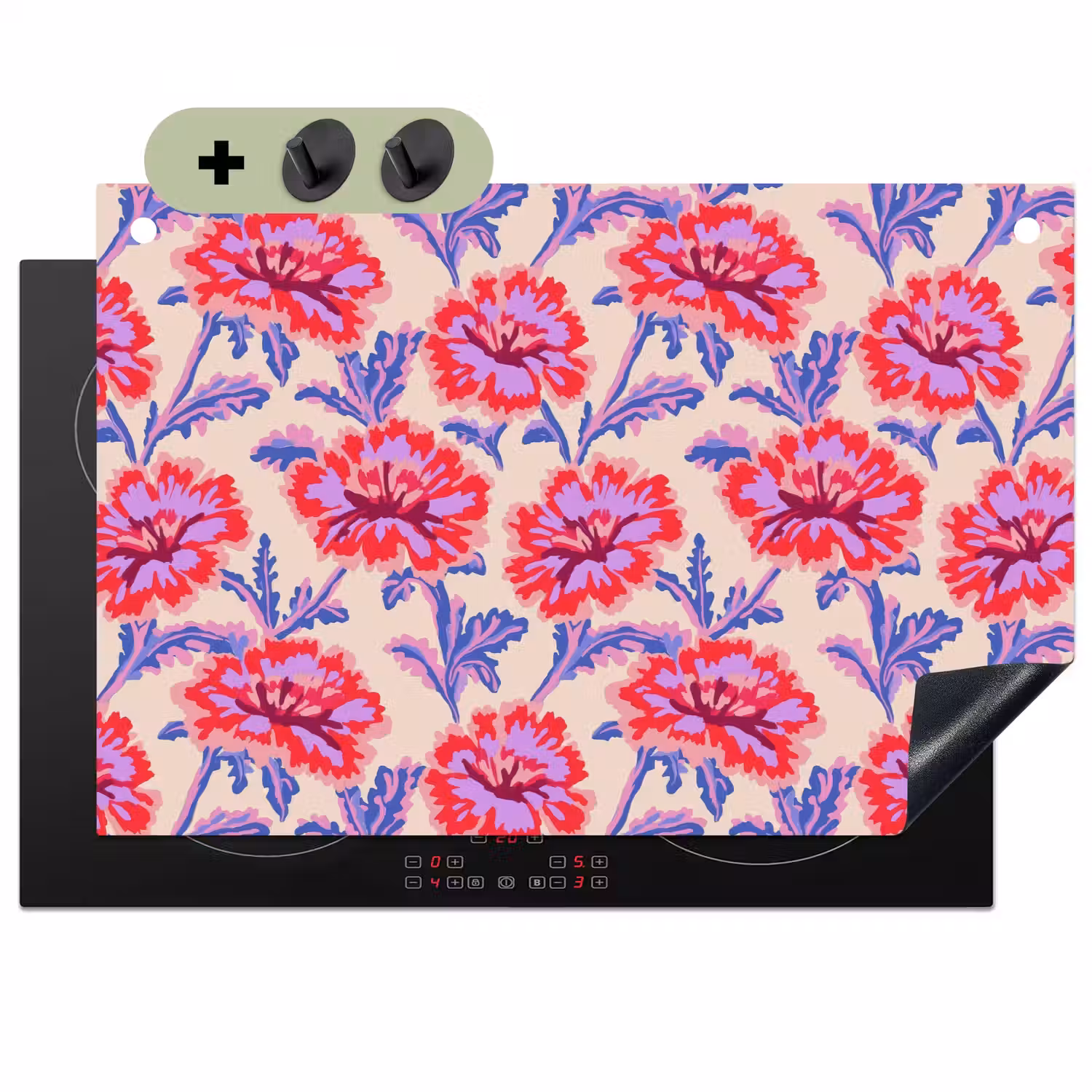 Bloemen - Patroon - Meerkleurig Inductie beschemer met haakjes klein 777 -3d