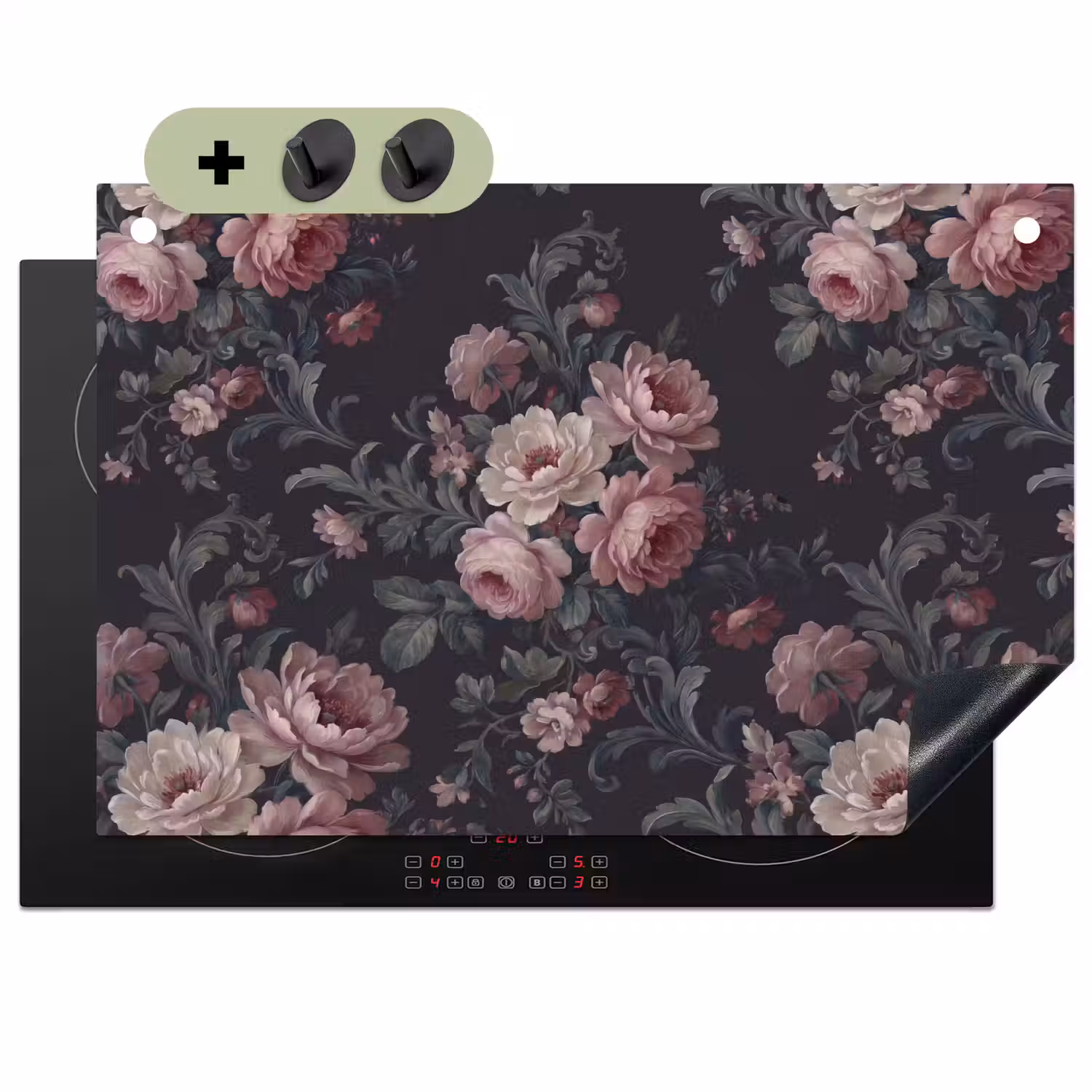 Bloemen - Patroon - Sierlijk - Roze - Donker Inductie beschemer met haakjes klein -3d