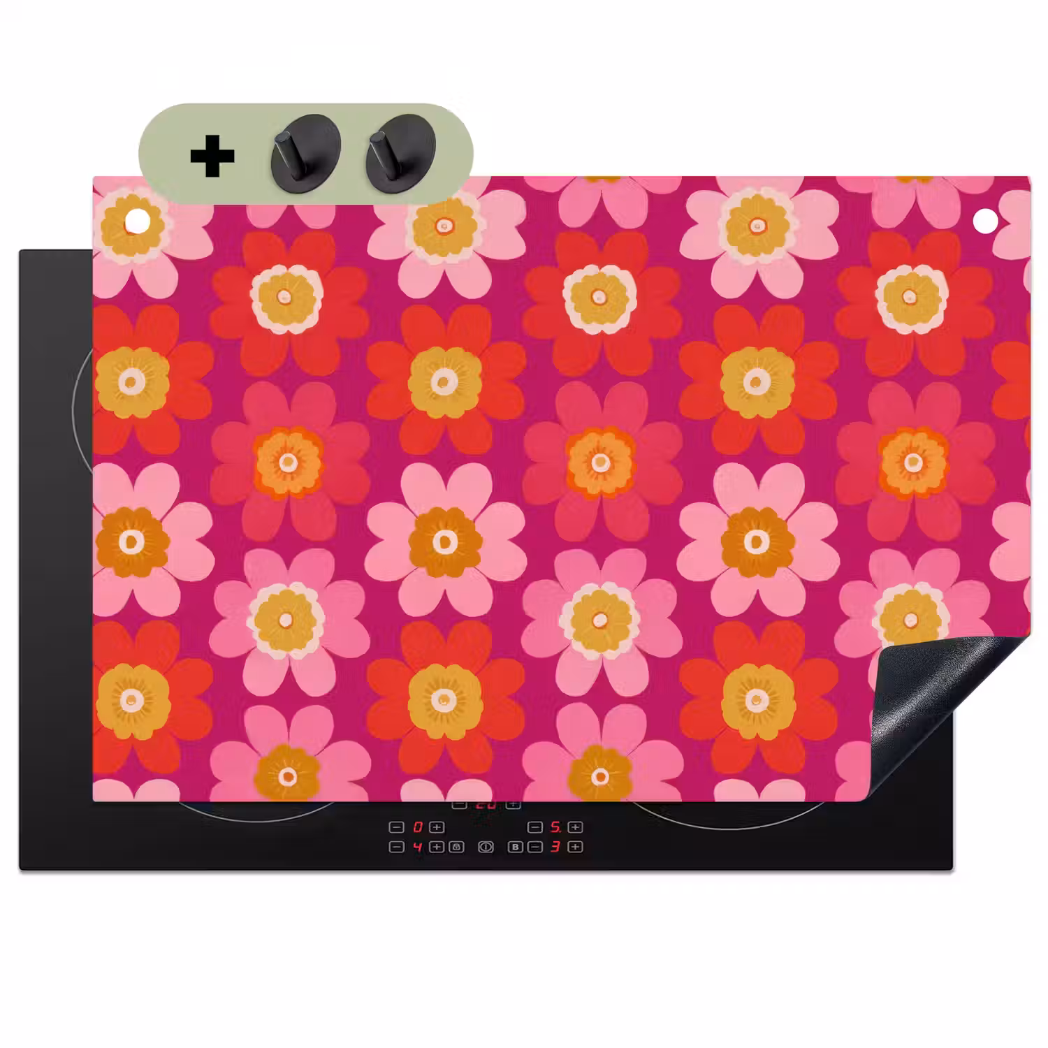 Bloemen - Retro - Kleurrijk Inductie beschemer met haakjes klein 777 -3d