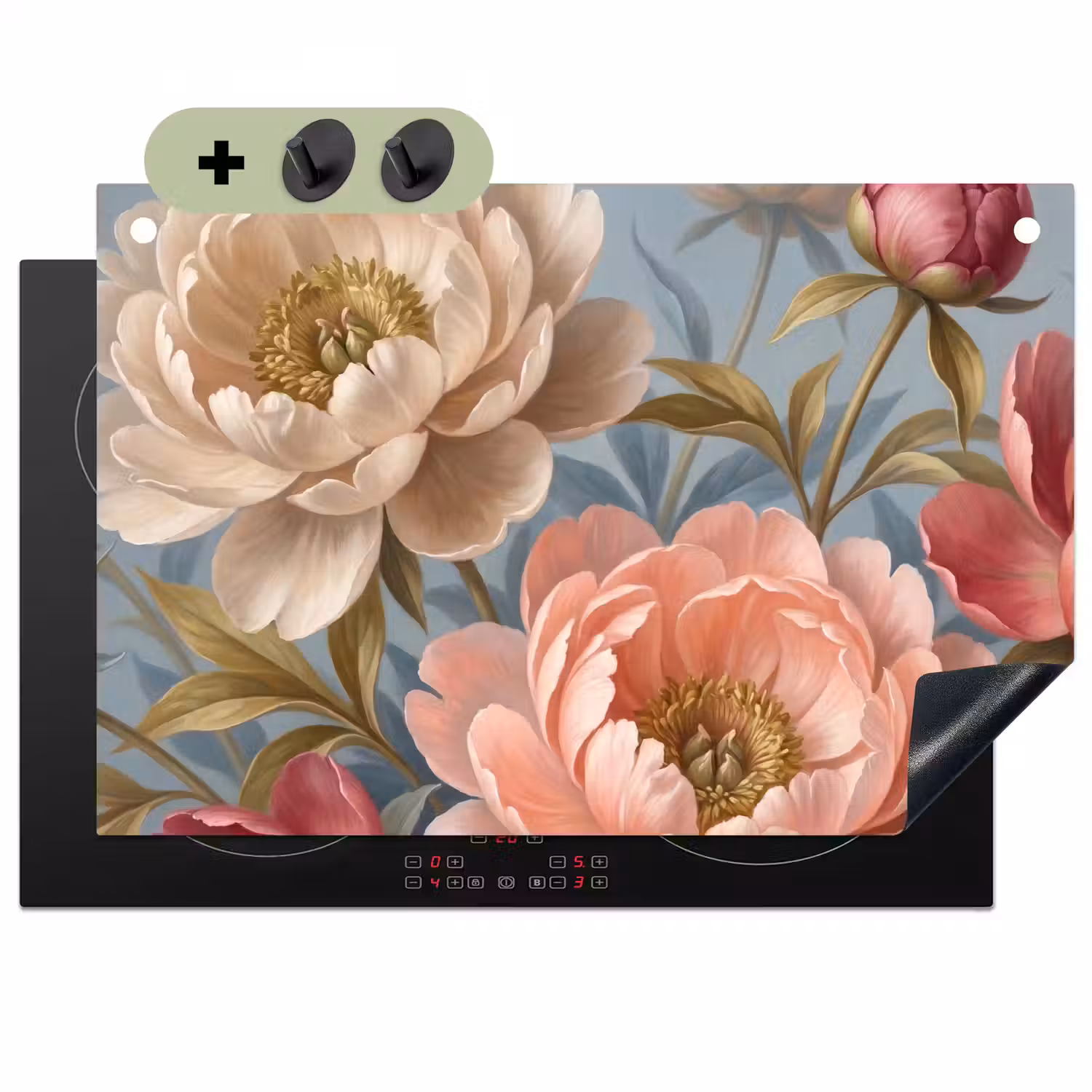 Bloemen - Roze - Beige - Modern - Natuur Inductie beschemer met haakjes klein -3d