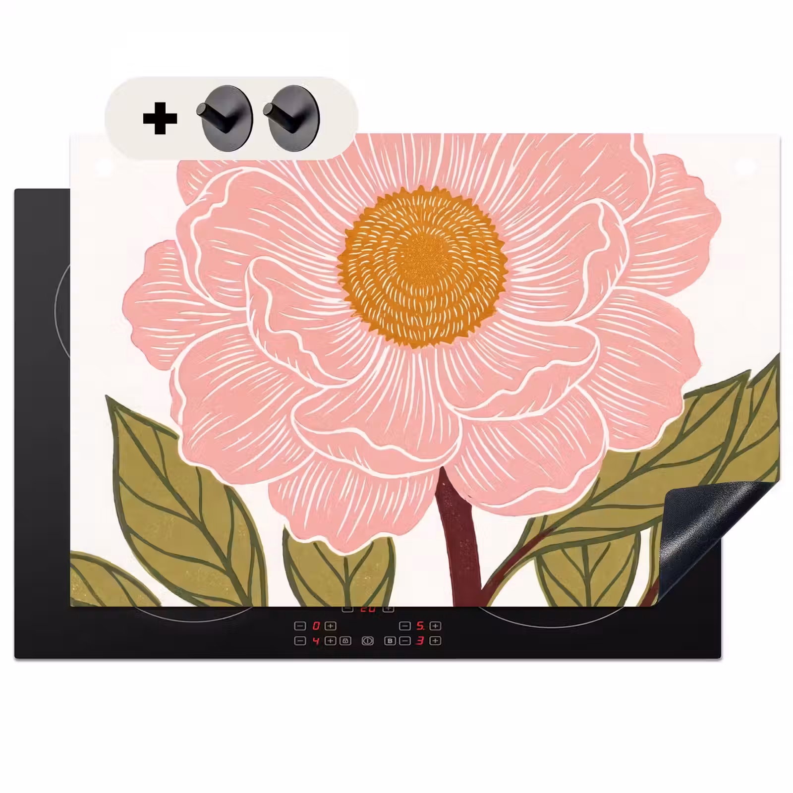 Inductiebeschermer & spatscherm (2in1) - Bloemen - Roze - Illustratie - Bloemen - Roze - Illustratie Inductie beschemer met haakjes klein