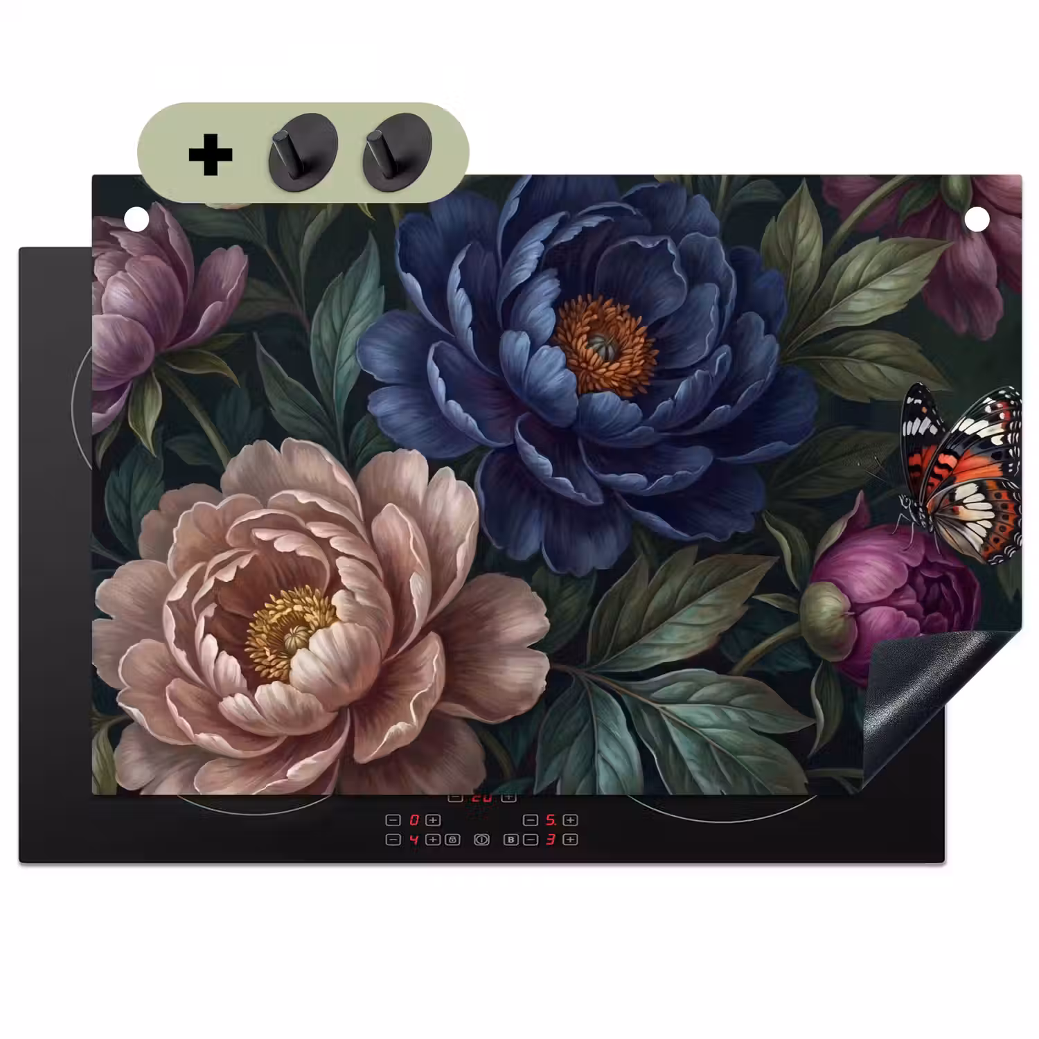 Bloemen - Vlinder - Natuur - Modern - Paars Inductie beschemer met haakjes klein -3d