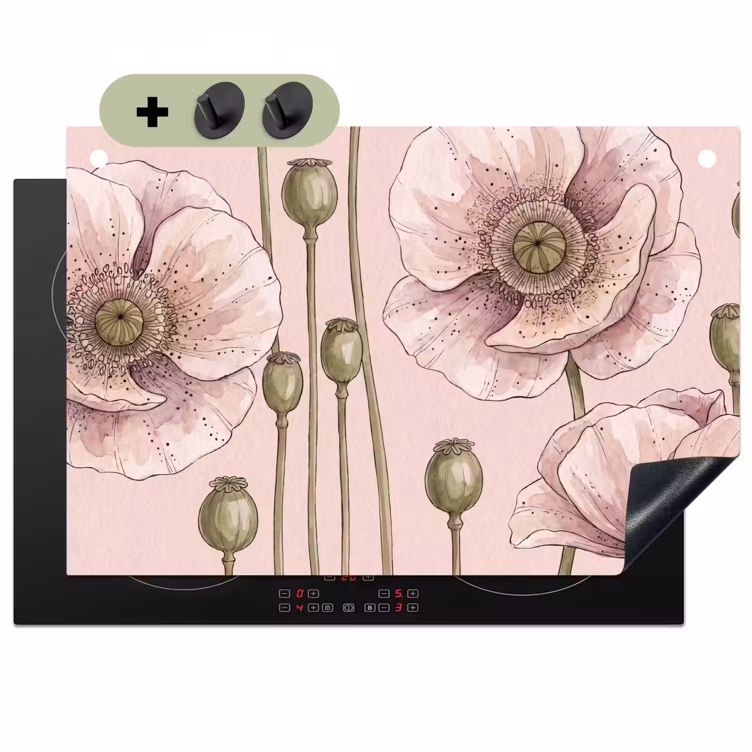 Bloemen - Zomer - Natuur - Aquarel - Roze Inductie beschemer met haakjes klein -3d