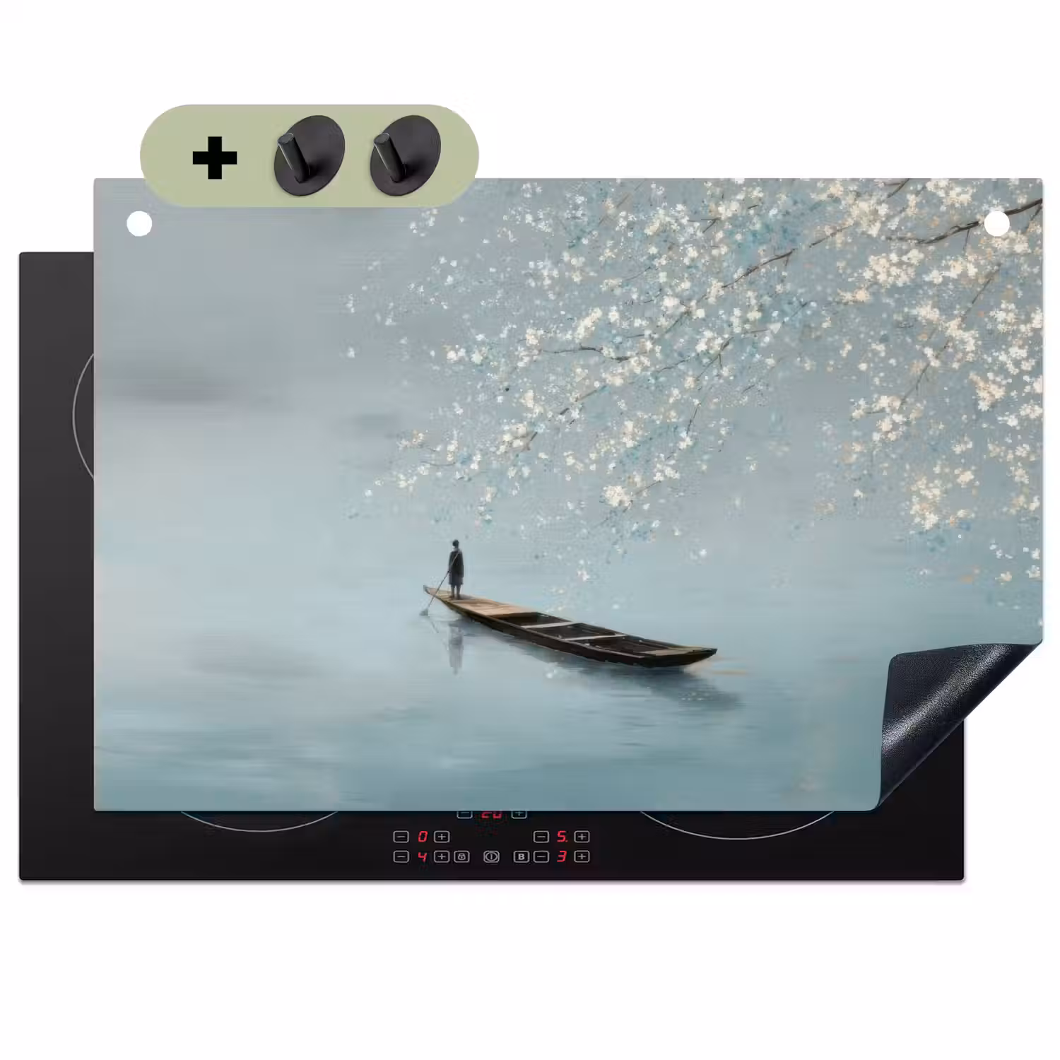 Bloesems - Minimalistisch - Wateroppervlak - Boot Inductie beschemer met haakjes klein -3d