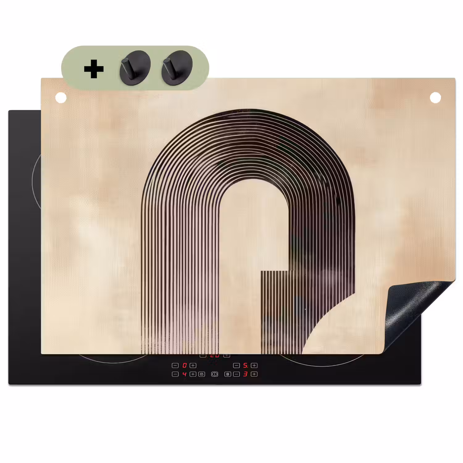 Boog - Strepen - Minimalistisch - Zwart Inductie beschemer met haakjes klein -3d