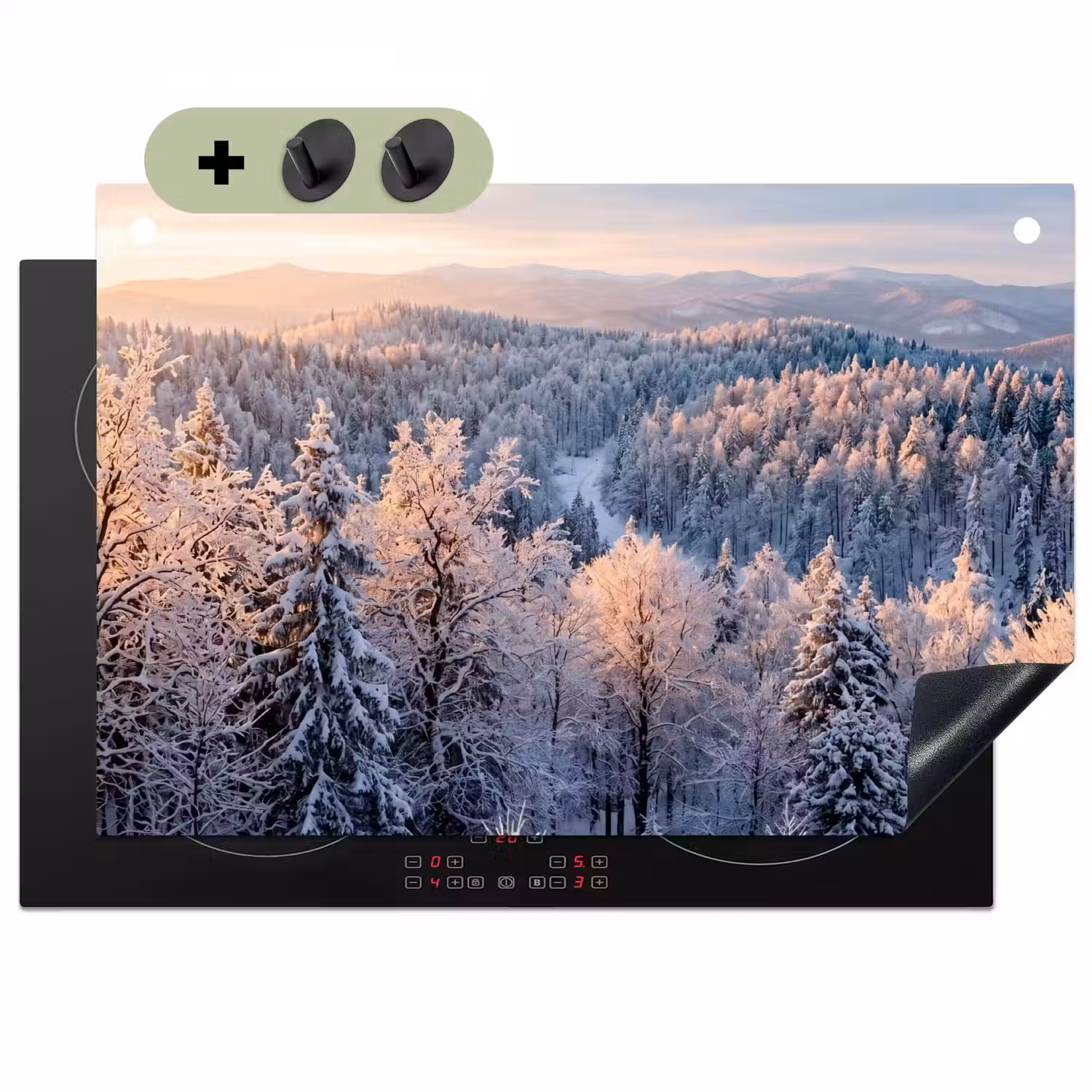 Bos - Bergen - Goud - Winter - Warm Inductie beschemer met haakjes klein -3d